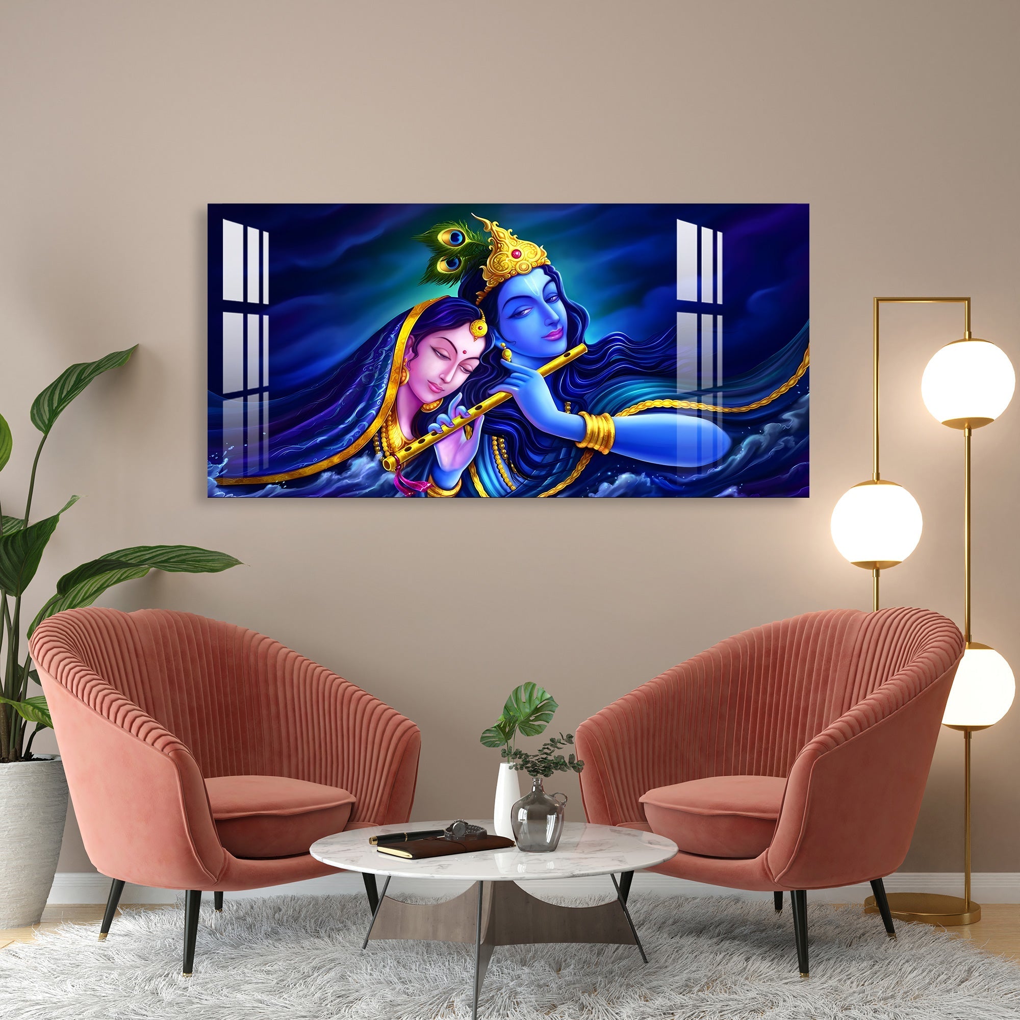 Shri Radhe Krishna Acrylic Wall Art - 41.5X20.5 Inch / 3MM