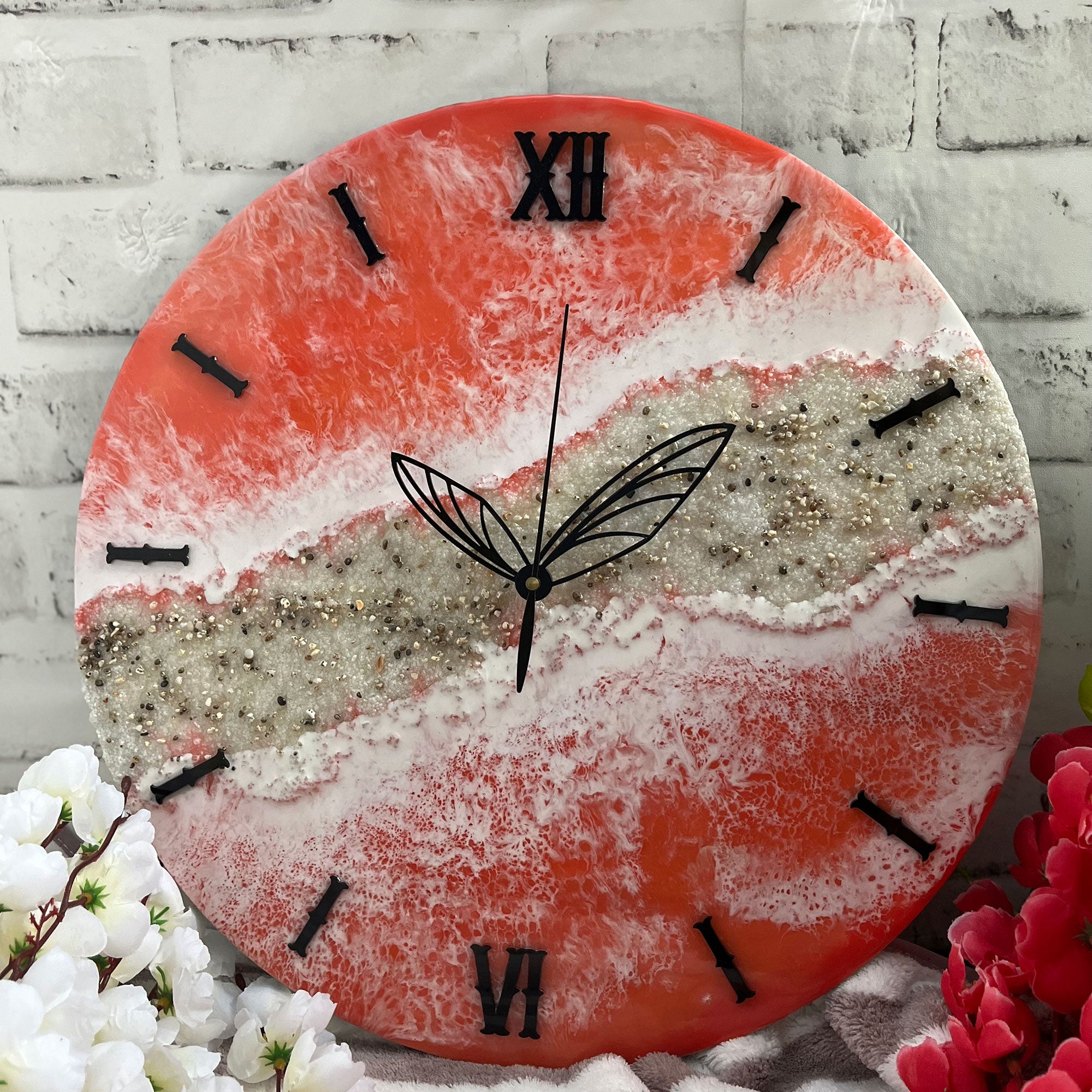 Pink Waves Epoxy Resin Wall Clock