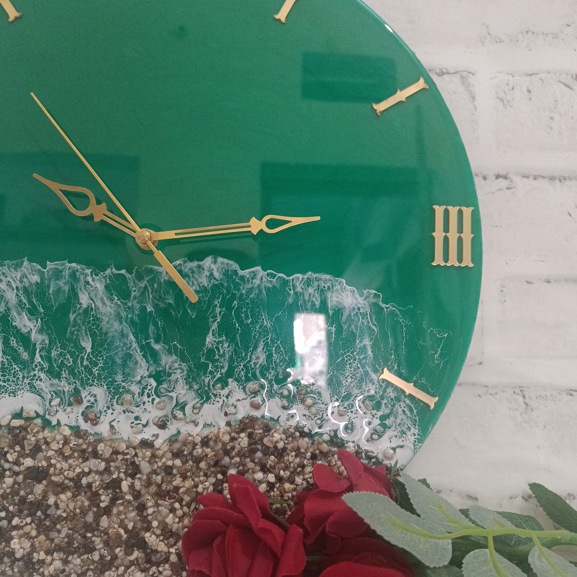 Green Beach Epoxy Resin Wall Clock