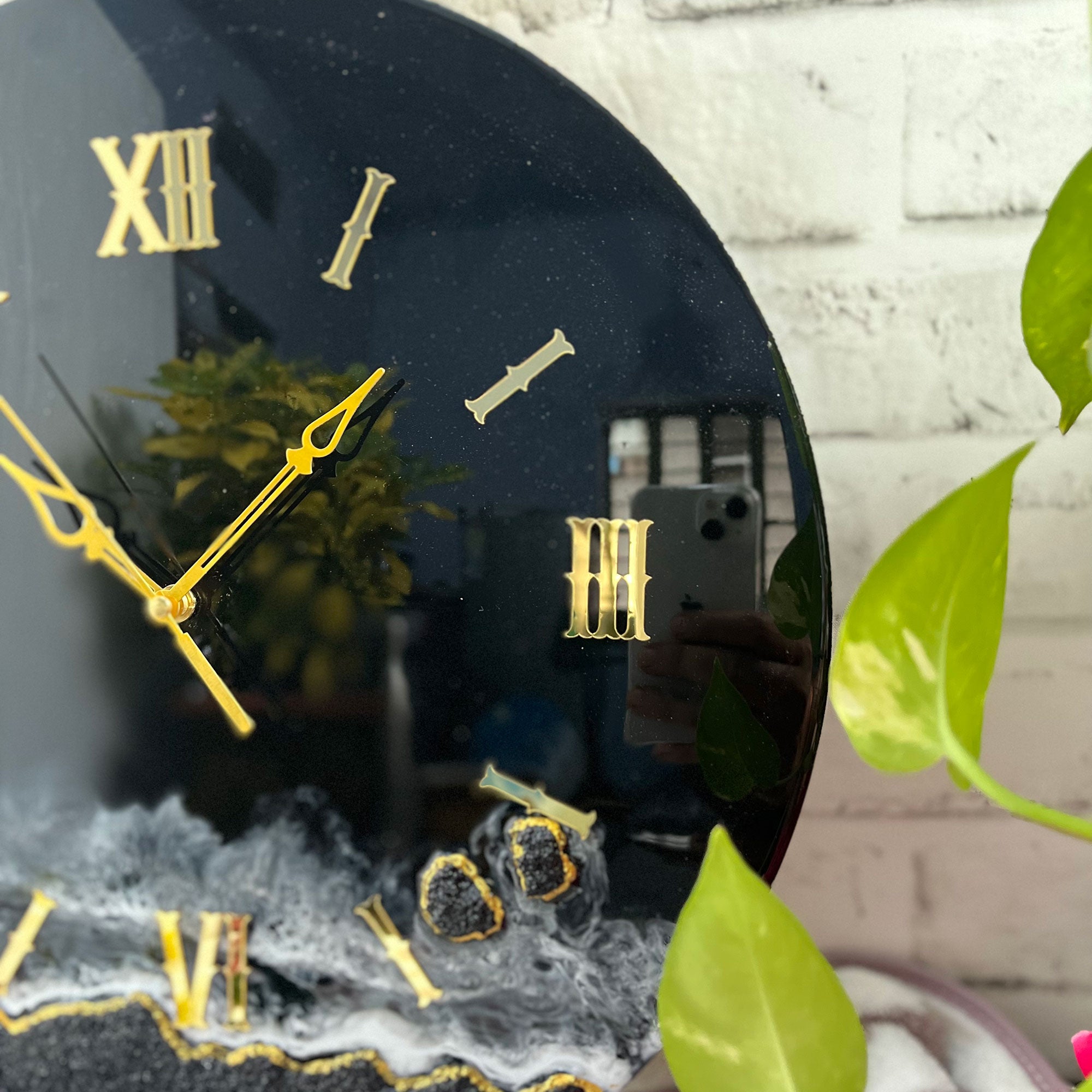 Dark Black Glitter Epoxy Resin Wall Clock
