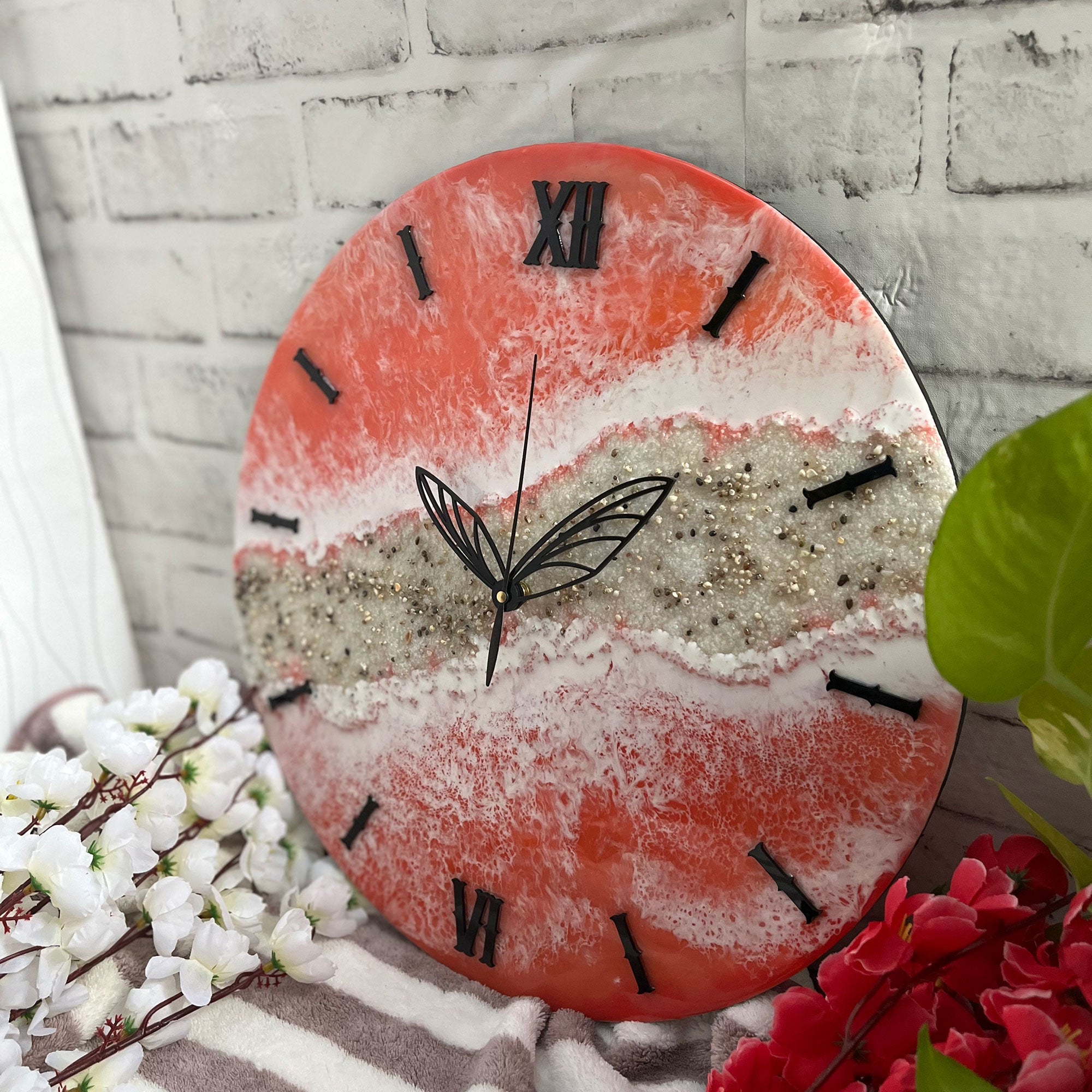 Pink Waves Epoxy Resin Wall Clock