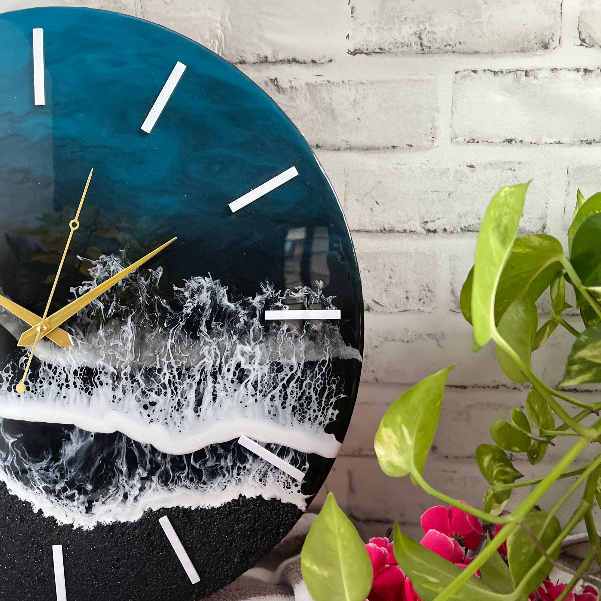 Black & Blue Ocean Waves Epoxy Resin Wall Clock