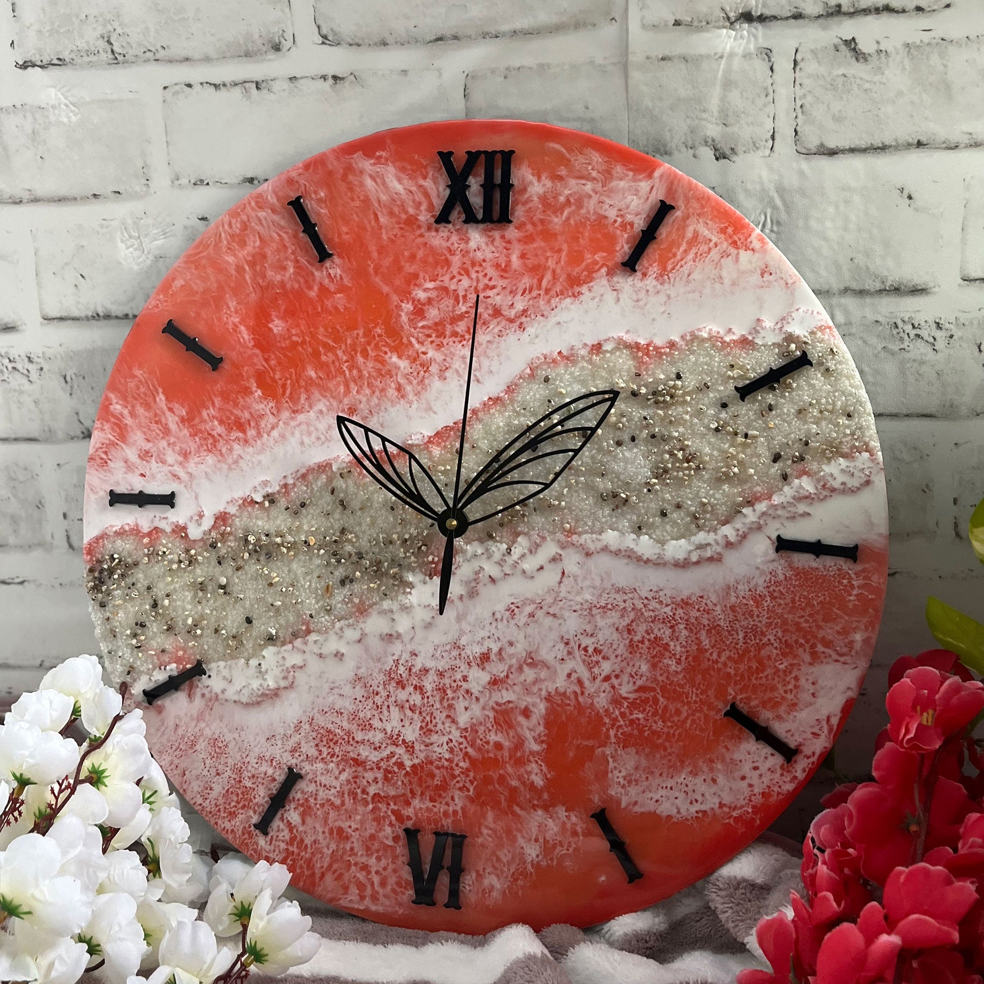 Pink Waves Epoxy Resin Wall Clock