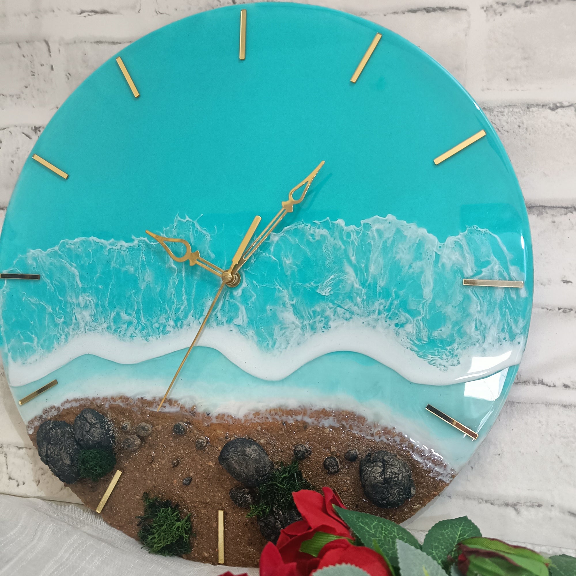 Beach View Epoxy Resin Wall Clock