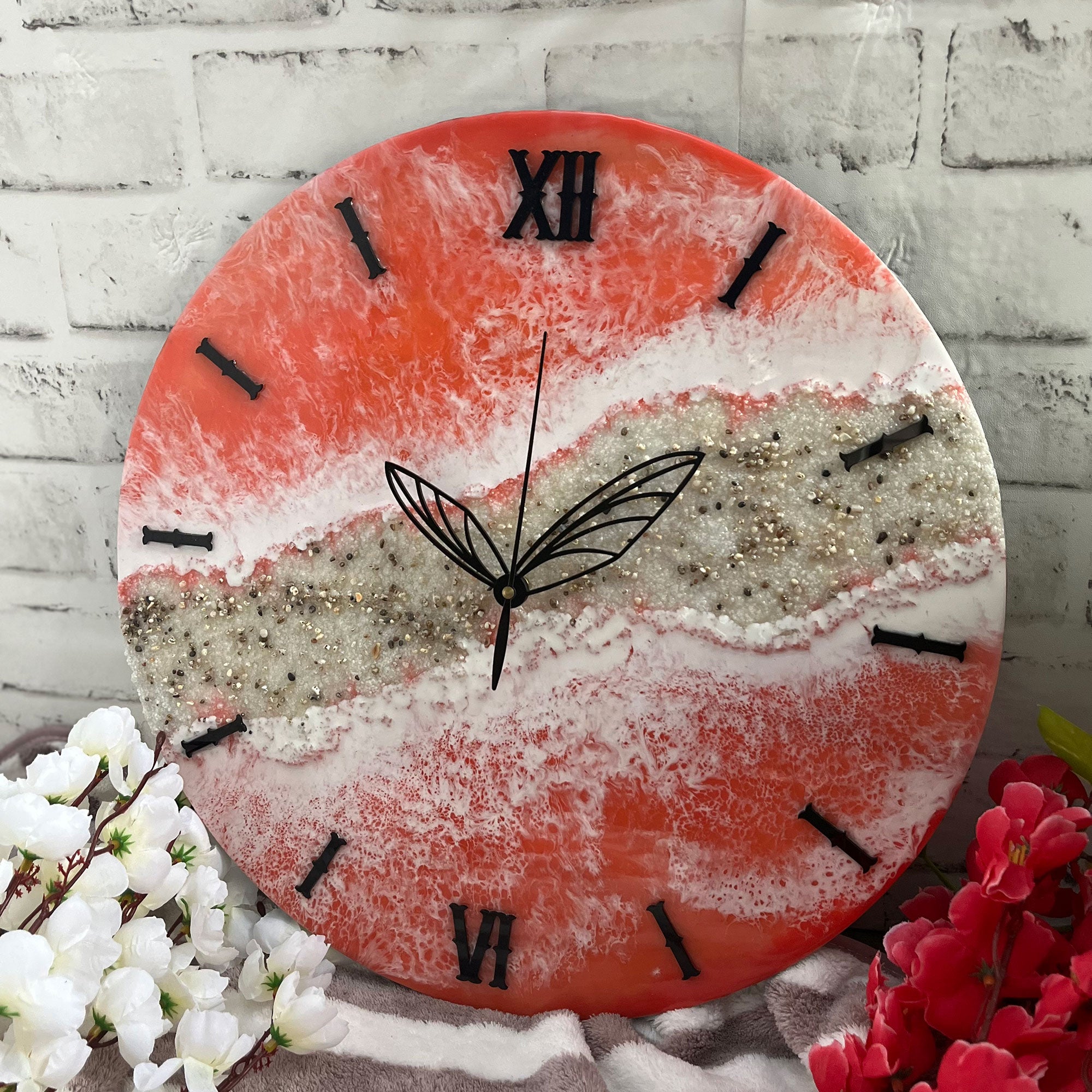 Pink Waves Epoxy Resin Wall Clock