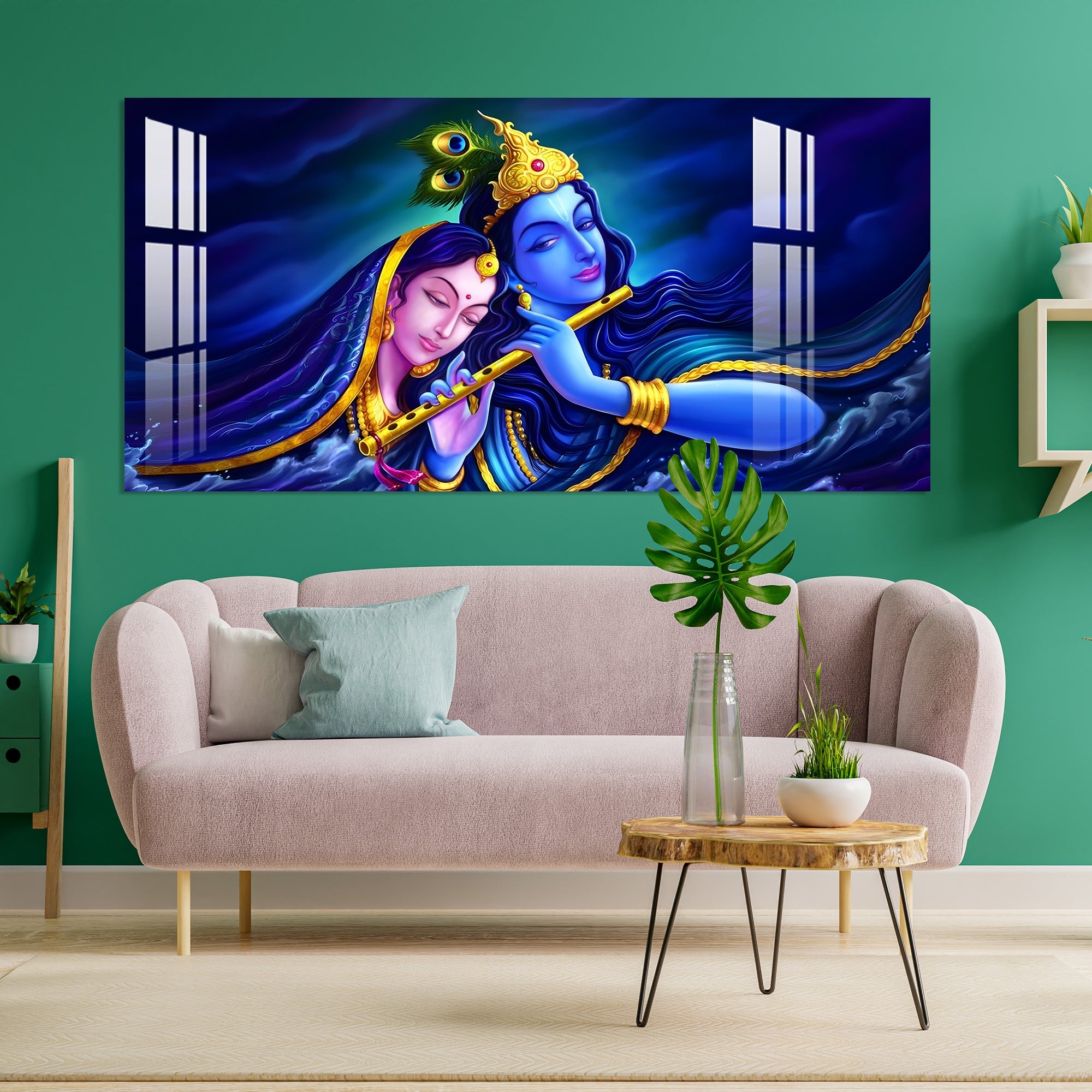 Shri Radhe Krishna Acrylic Wall Art - 41.5X20.5 Inch / 3MM
