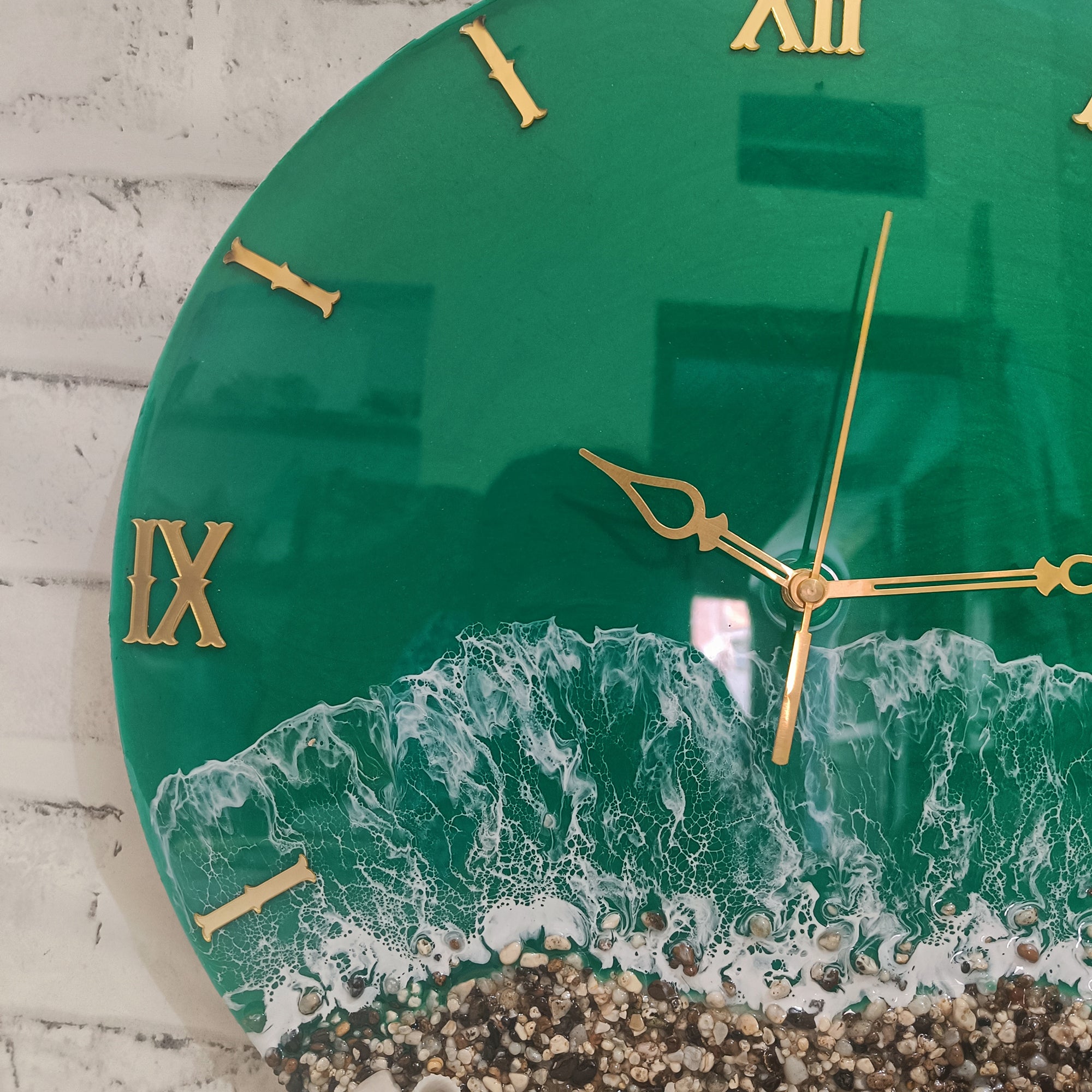 Green Beach Epoxy Resin Wall Clock