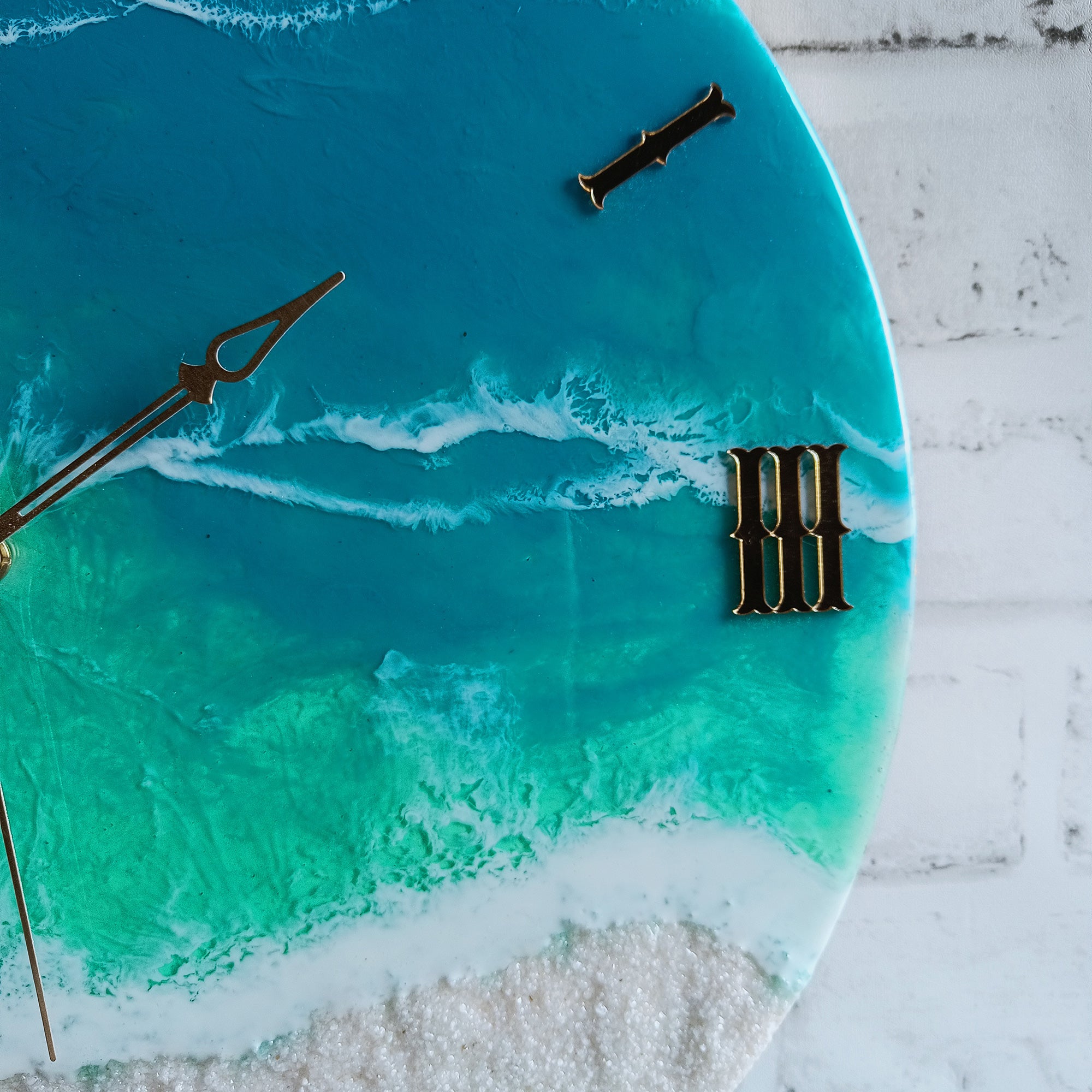 Clear White Beach Epoxy Resin Wall Clock
