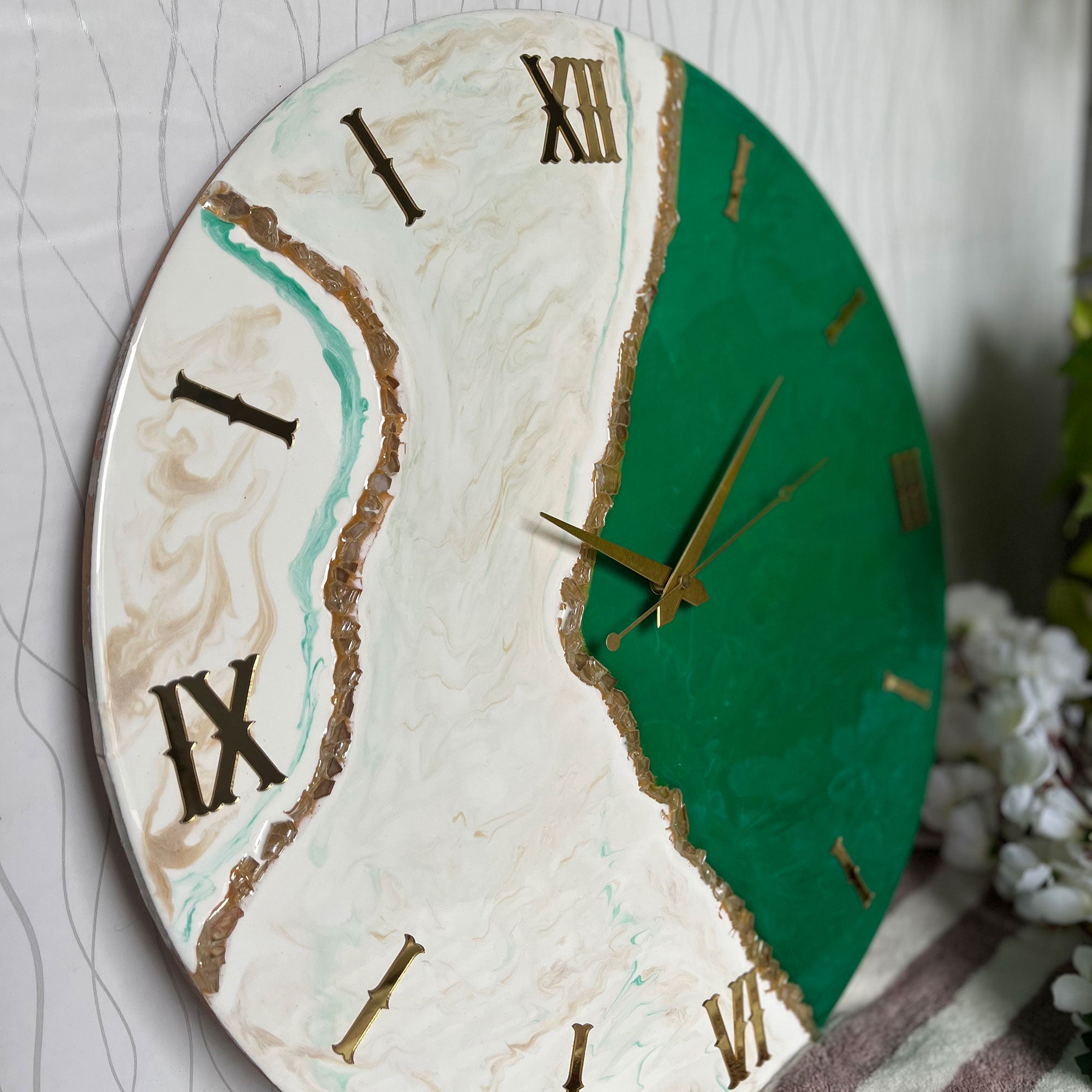 Ultimate Green & White Epoxy Resin Wall Clock