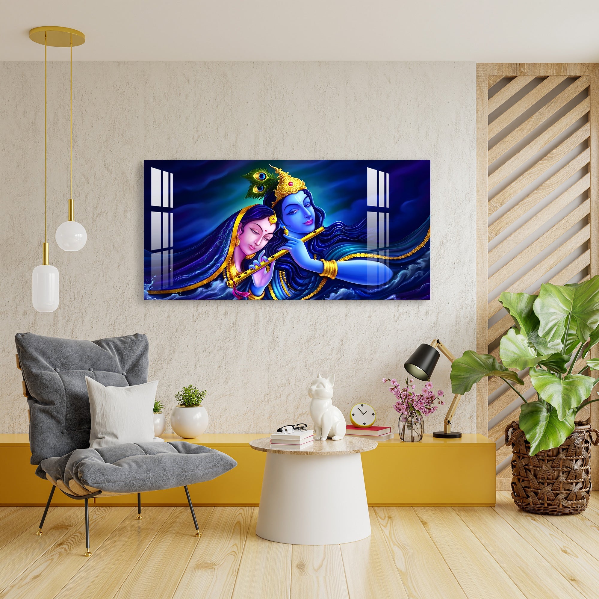 Shri Radhe Krishna Acrylic Wall Art - 41.5X20.5 Inch / 3MM