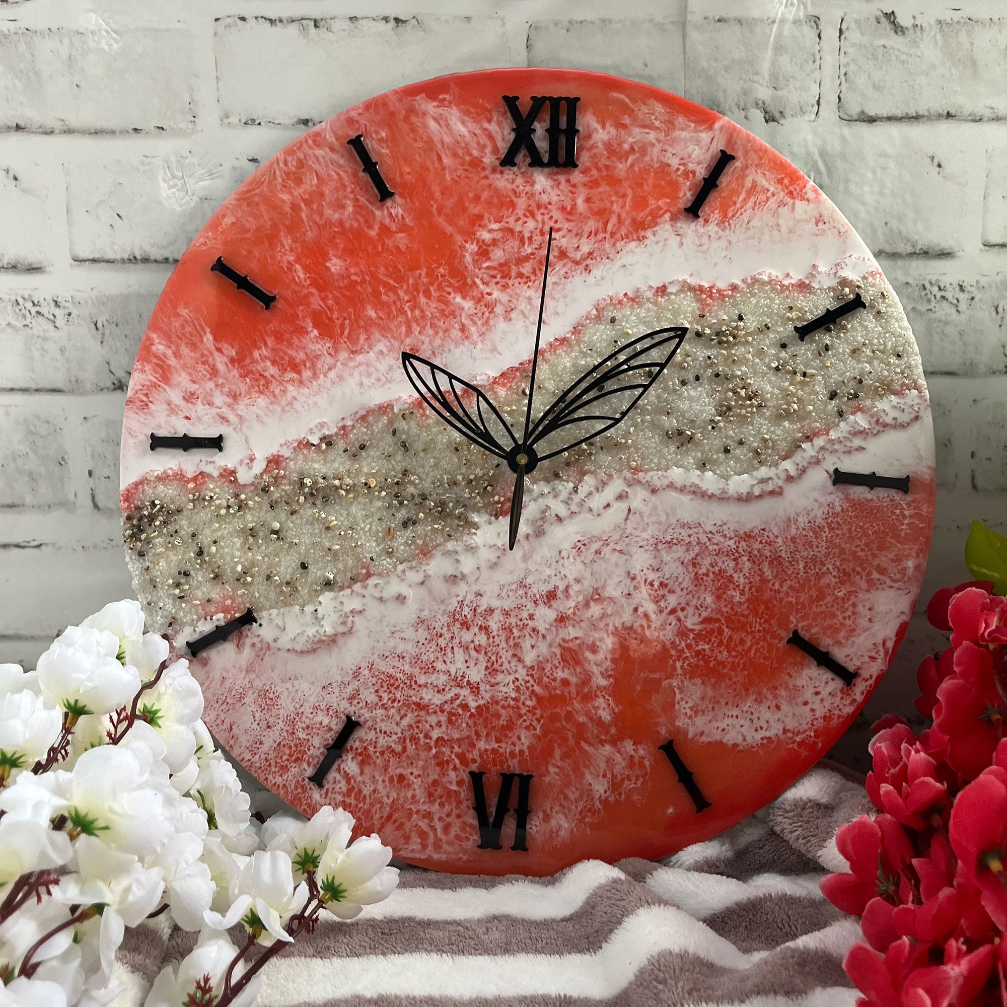 Pink Waves Epoxy Resin Wall Clock