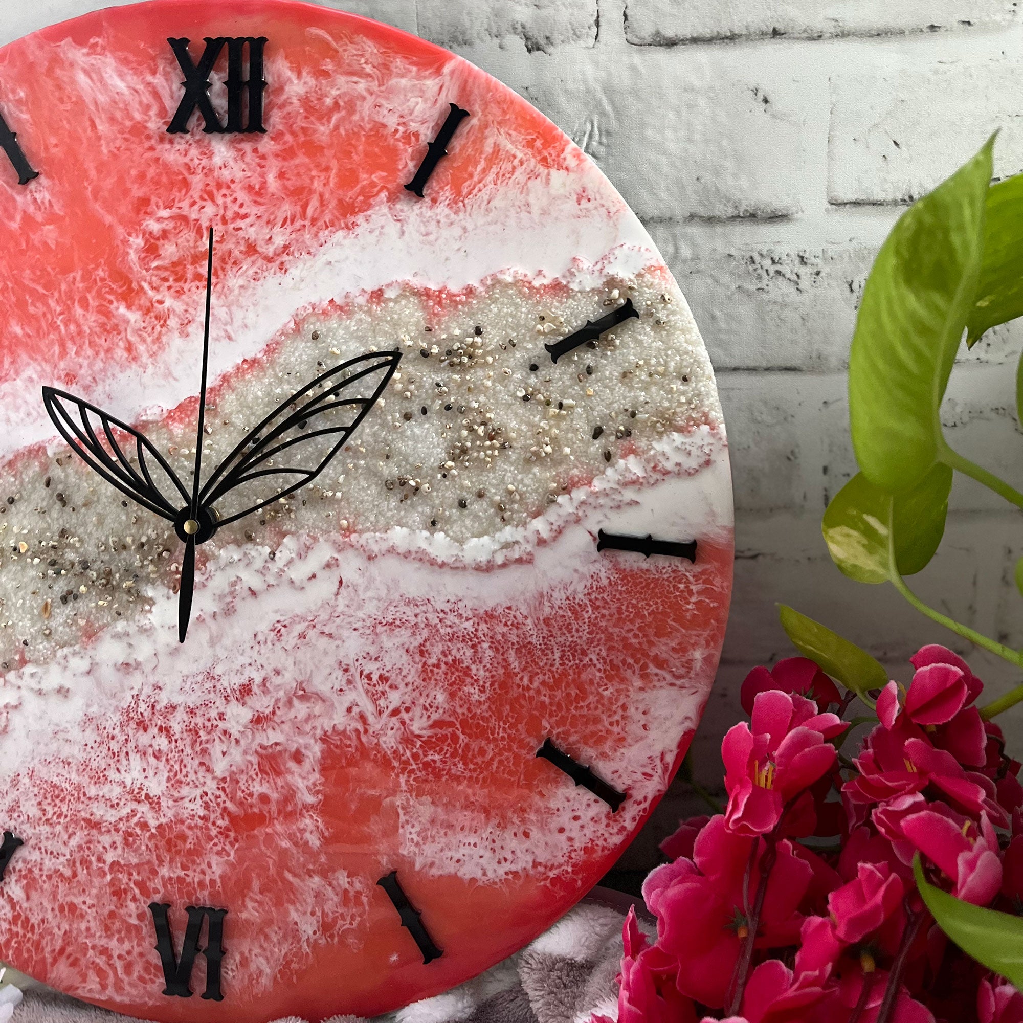 Pink Waves Epoxy Resin Wall Clock