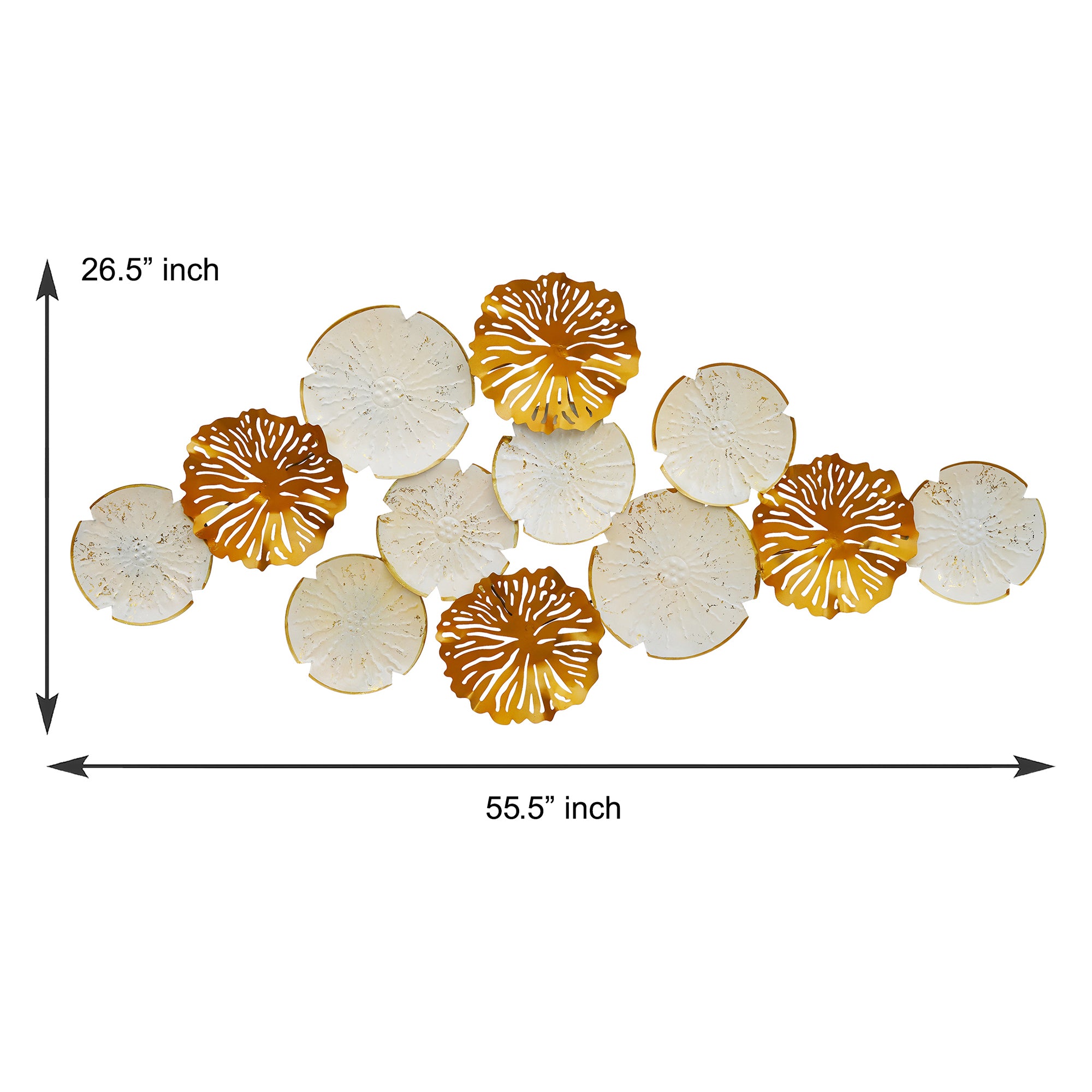 Elegant Golden & White Floral Metal Wall Art