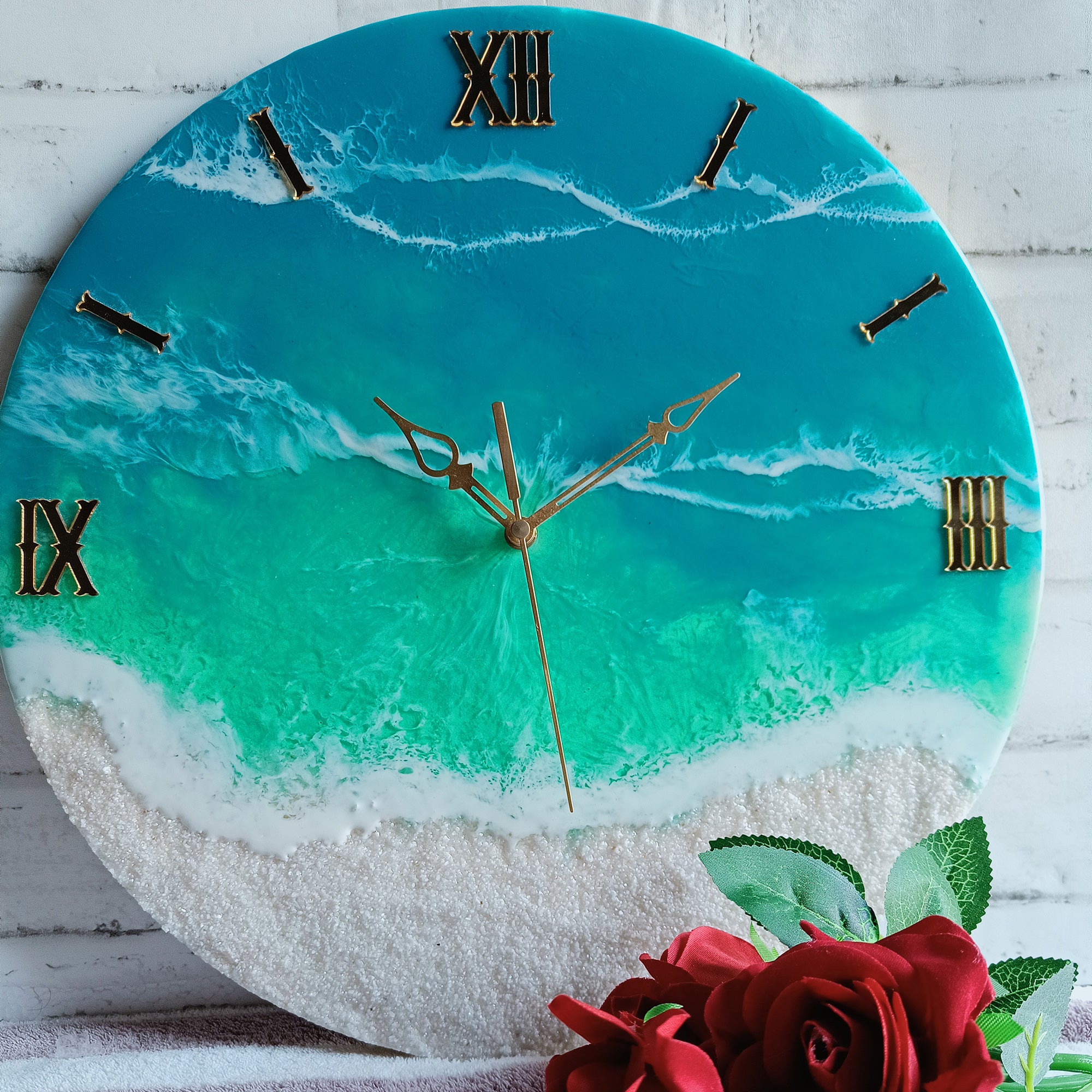 Clear White Beach Epoxy Resin Wall Clock