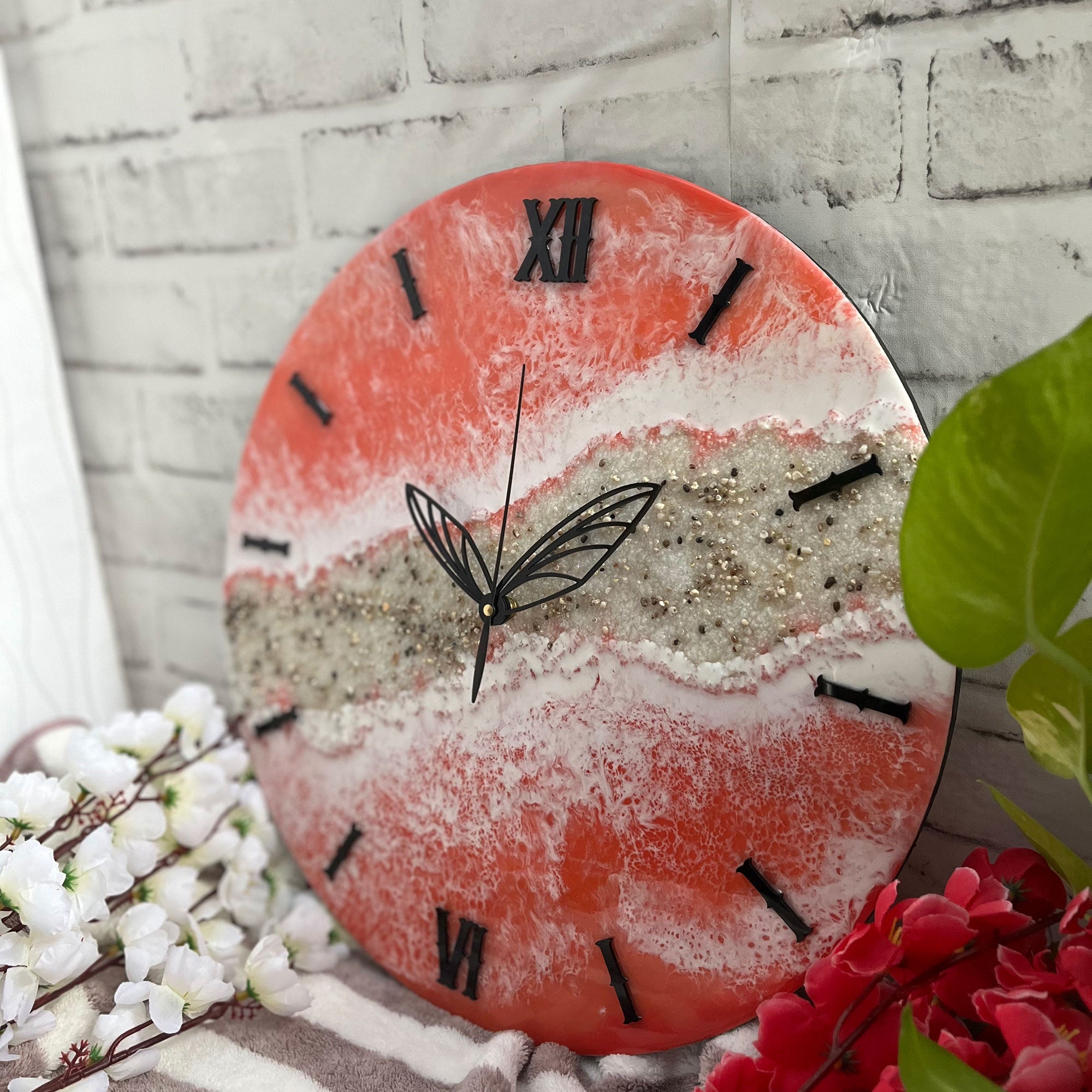 Pink Waves Epoxy Resin Wall Clock