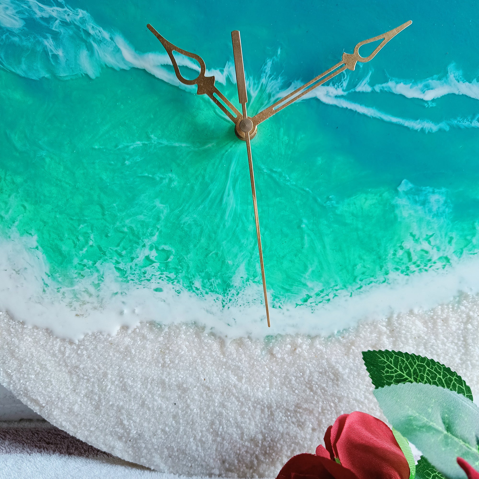 Clear White Beach Epoxy Resin Wall Clock