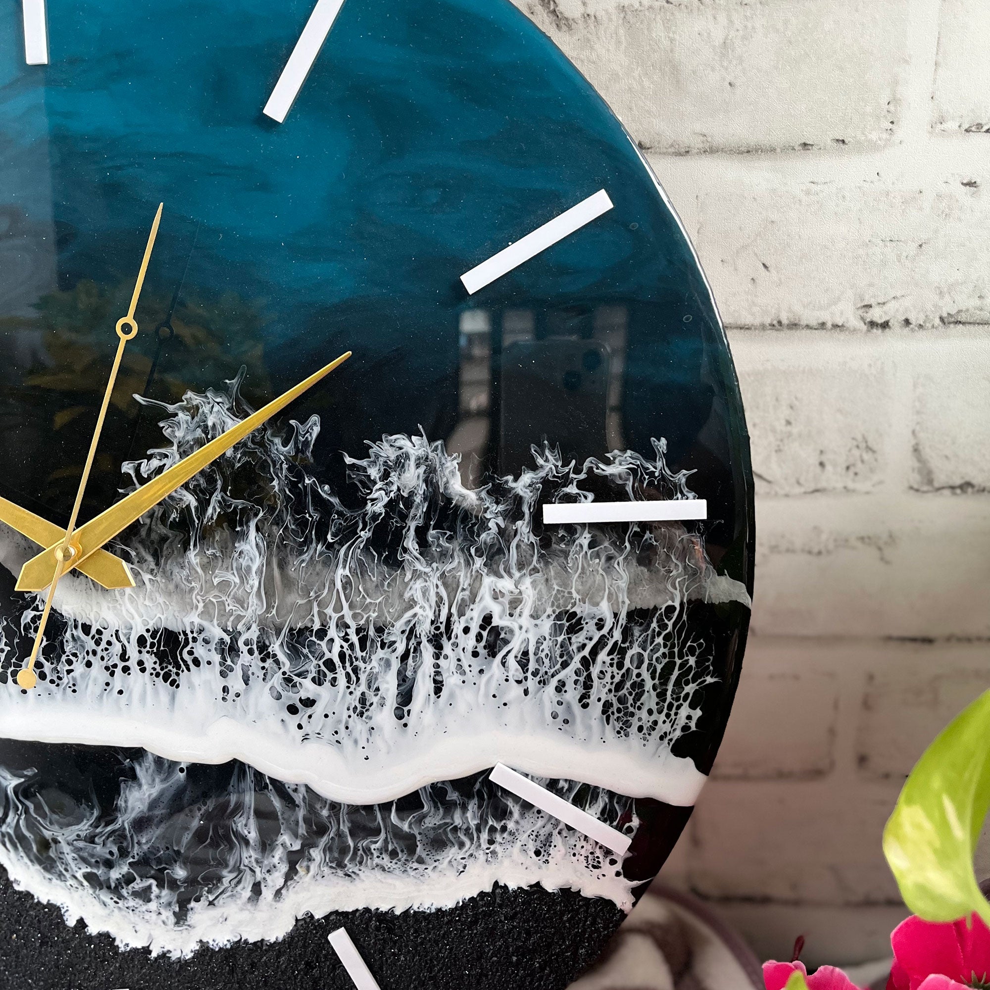 Black & Blue Ocean Waves Epoxy Resin Wall Clock