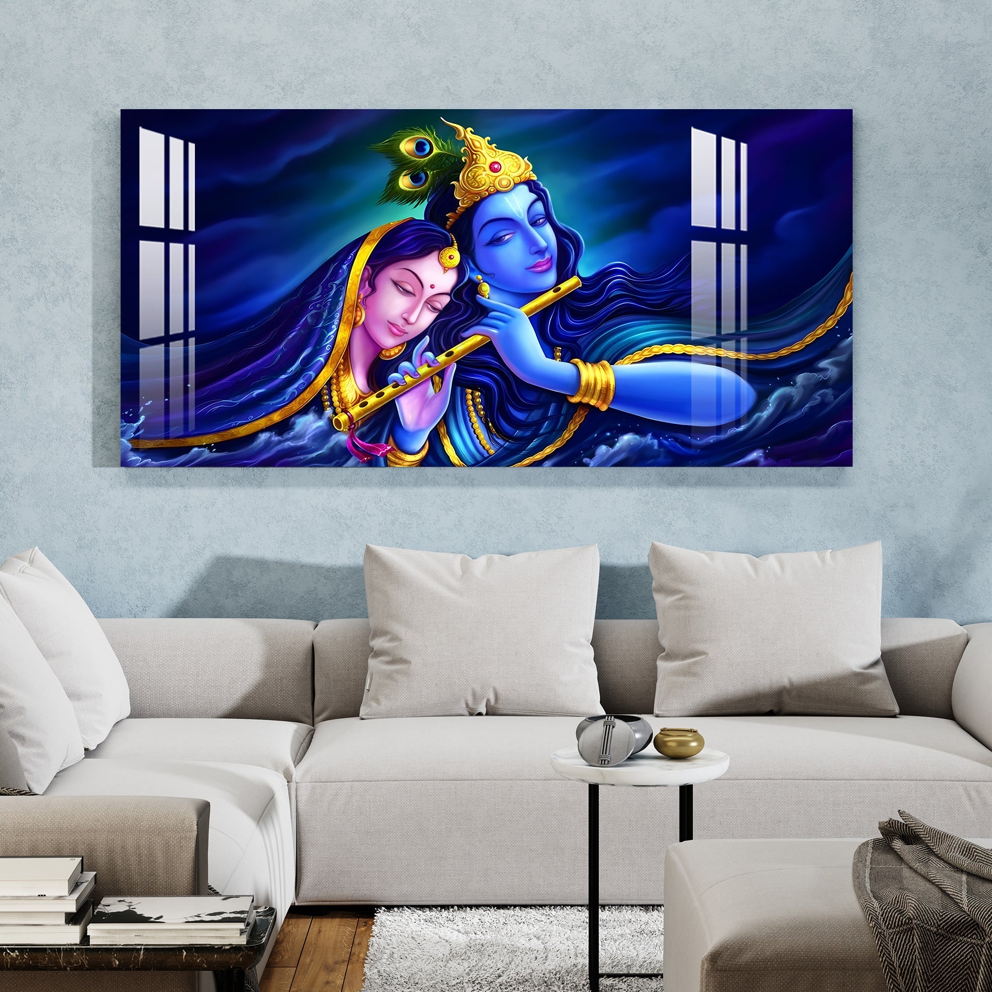 Shri Radhe Krishna Acrylic Wall Art - 41.5X20.5 Inch / 3MM