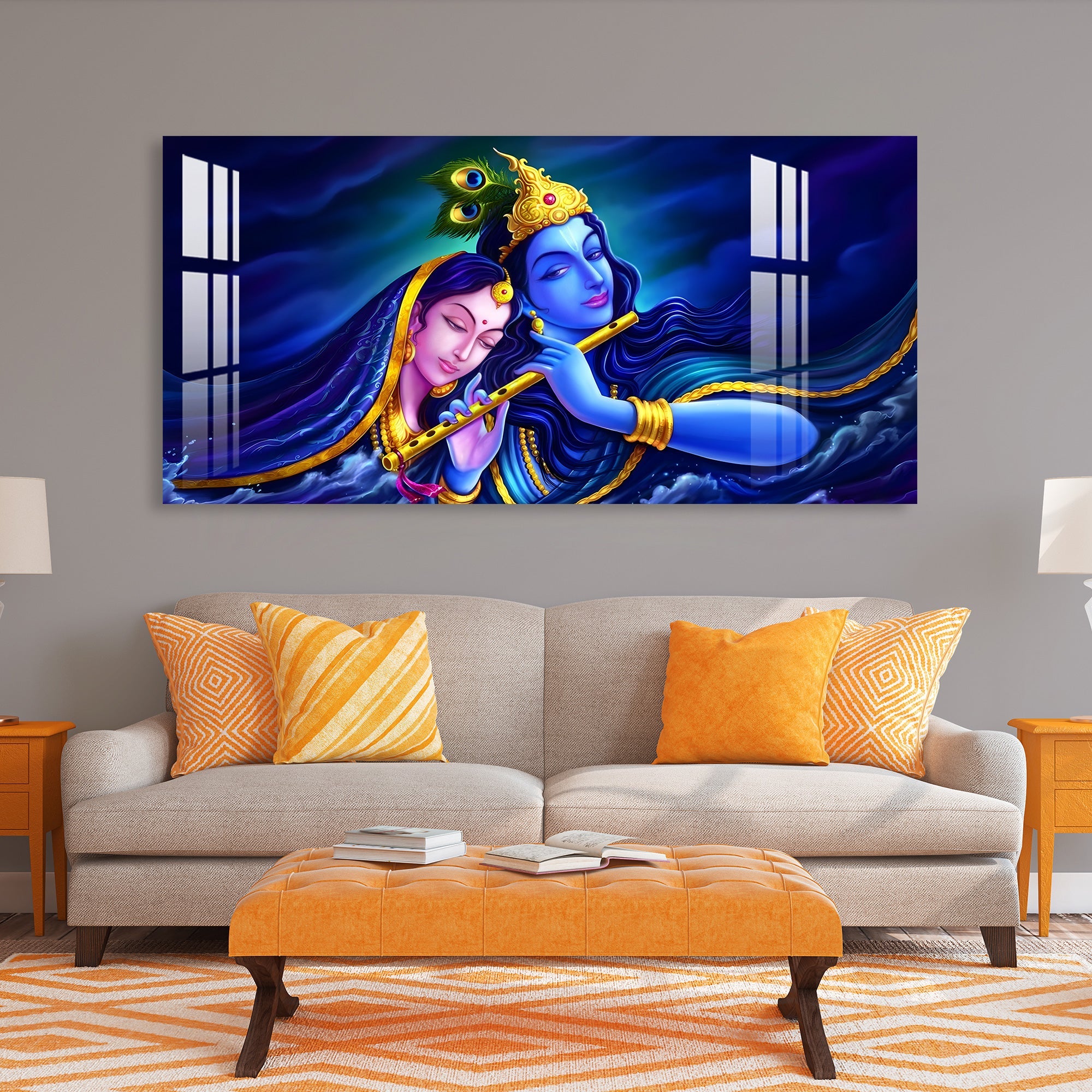 Shri Radhe Krishna Acrylic Wall Art - 41.5X20.5 Inch / 3MM