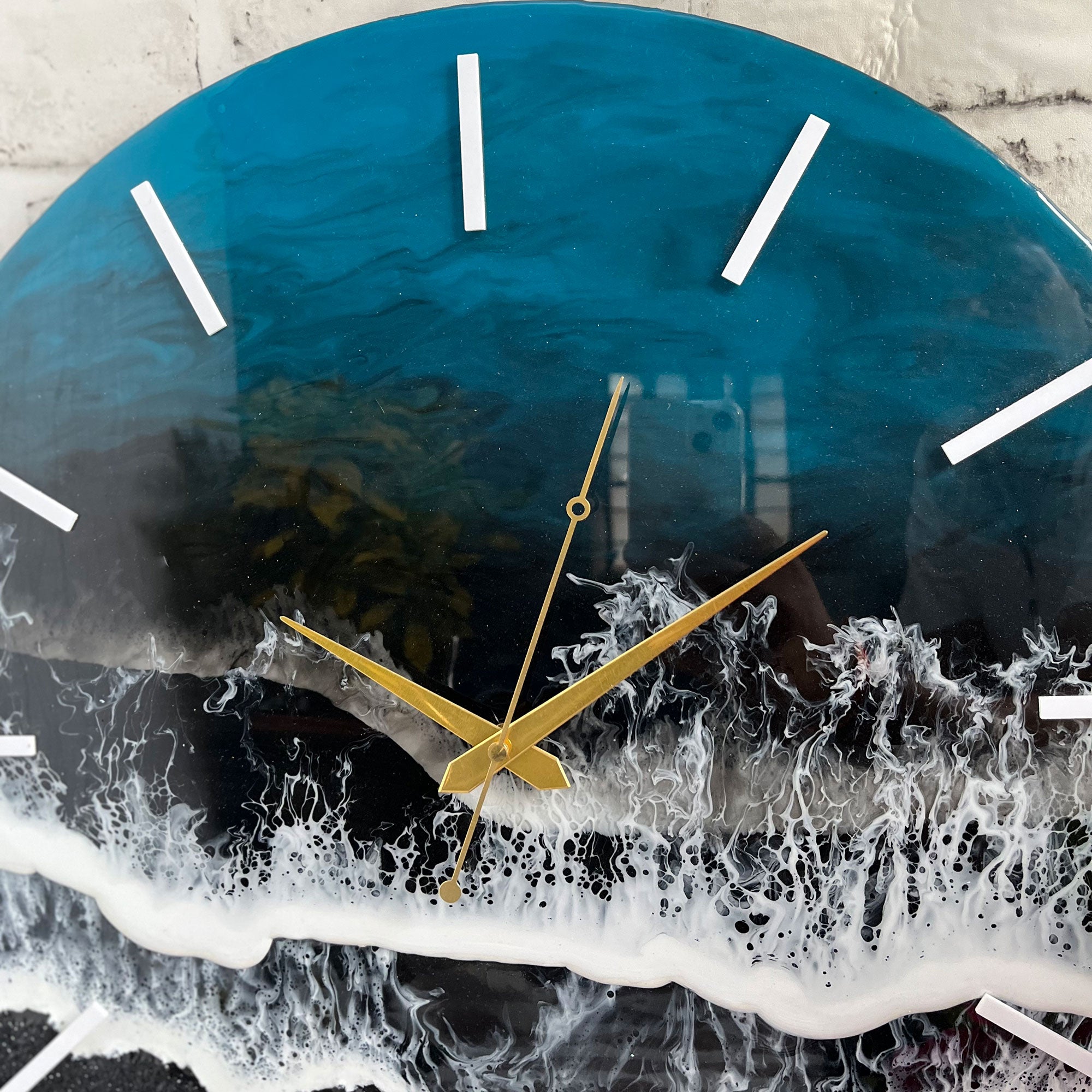 Black & Blue Ocean Waves Epoxy Resin Wall Clock