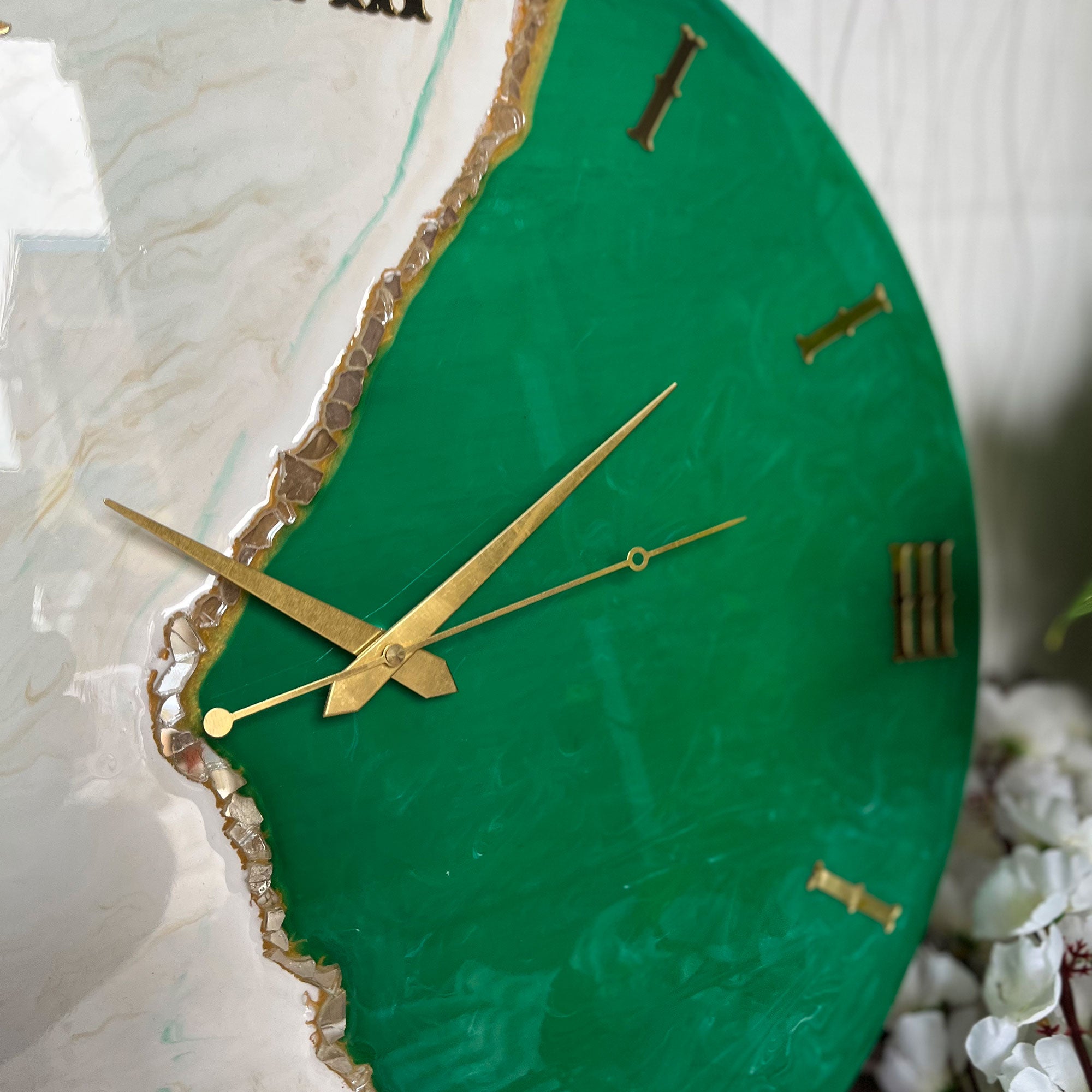 Ultimate Green & White Epoxy Resin Wall Clock