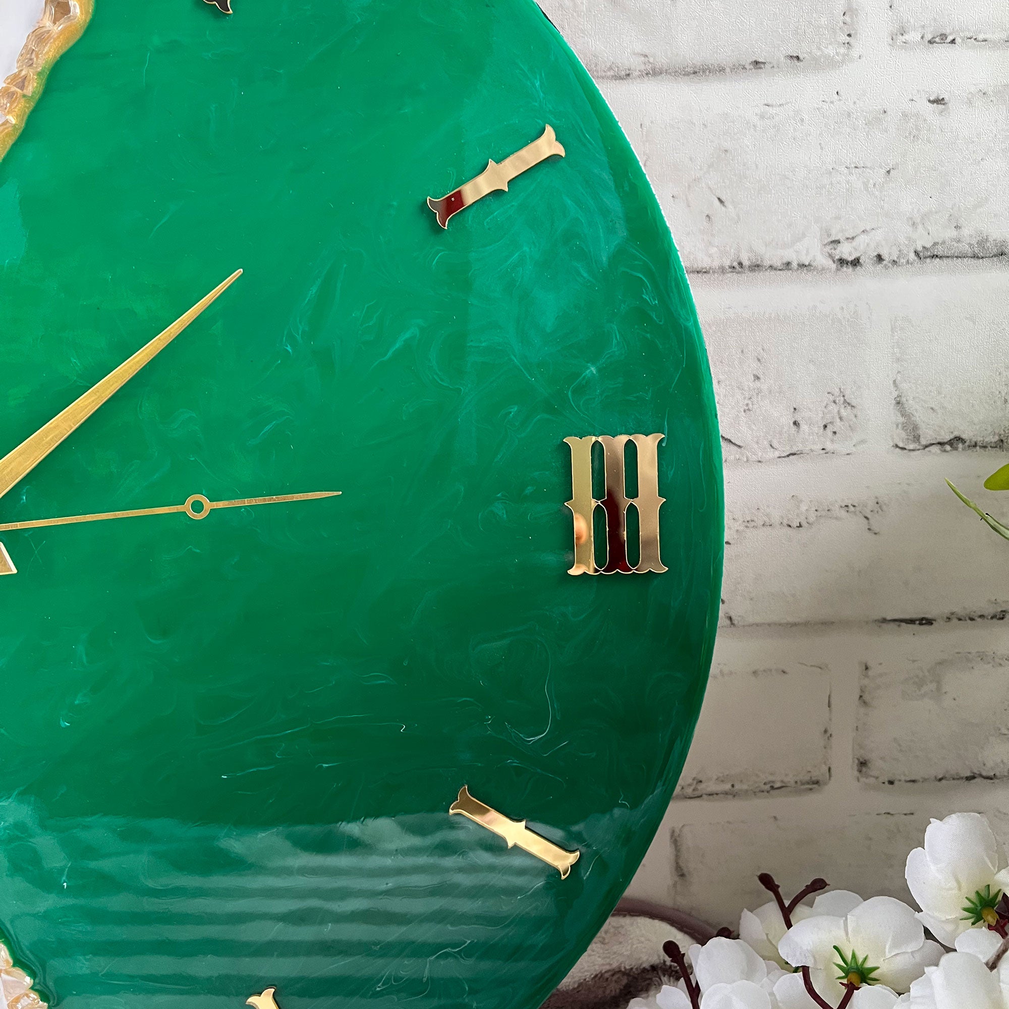Ultimate Green & White Epoxy Resin Wall Clock