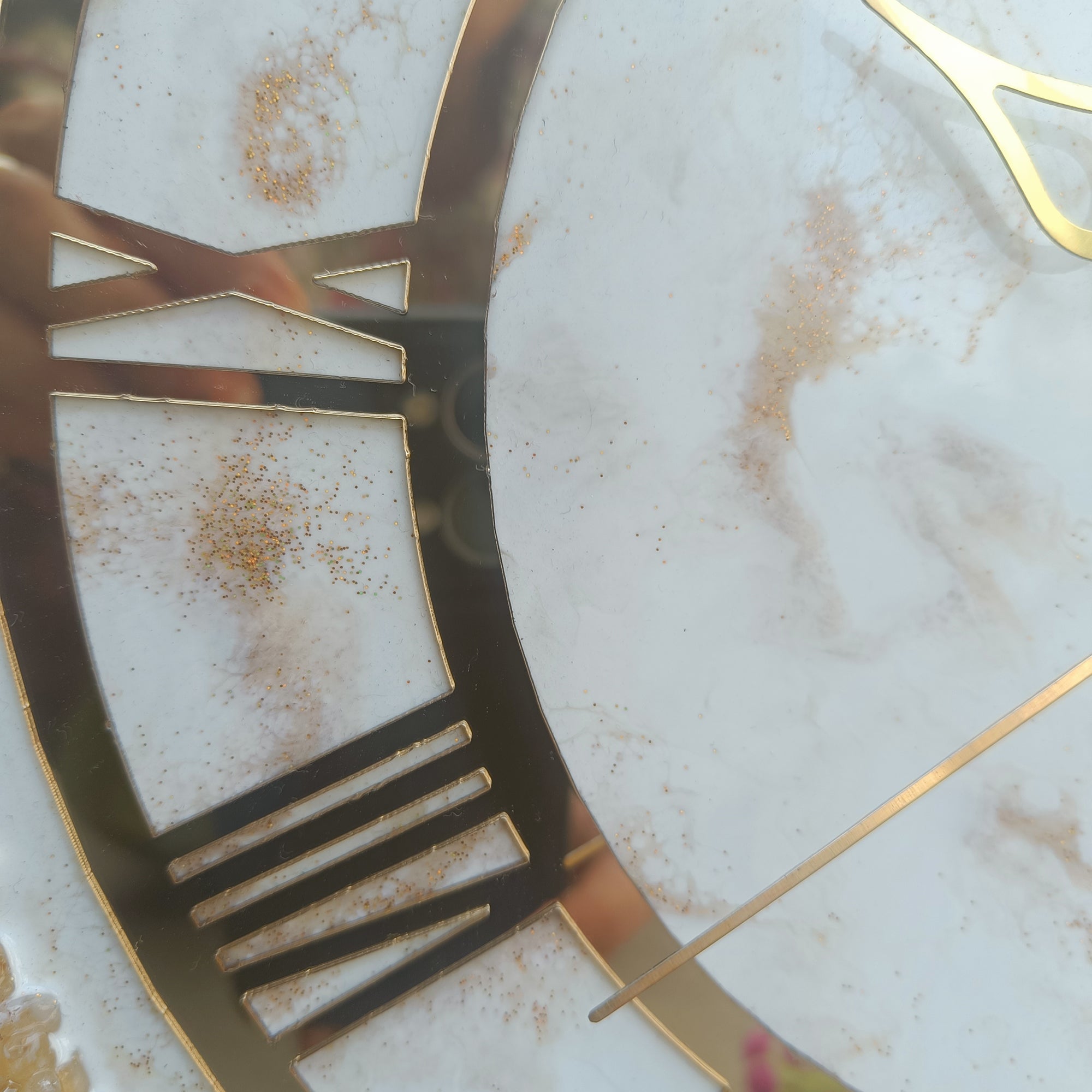 Ultimate White Stone With Gold Color Epoxy Resin Wall Clock