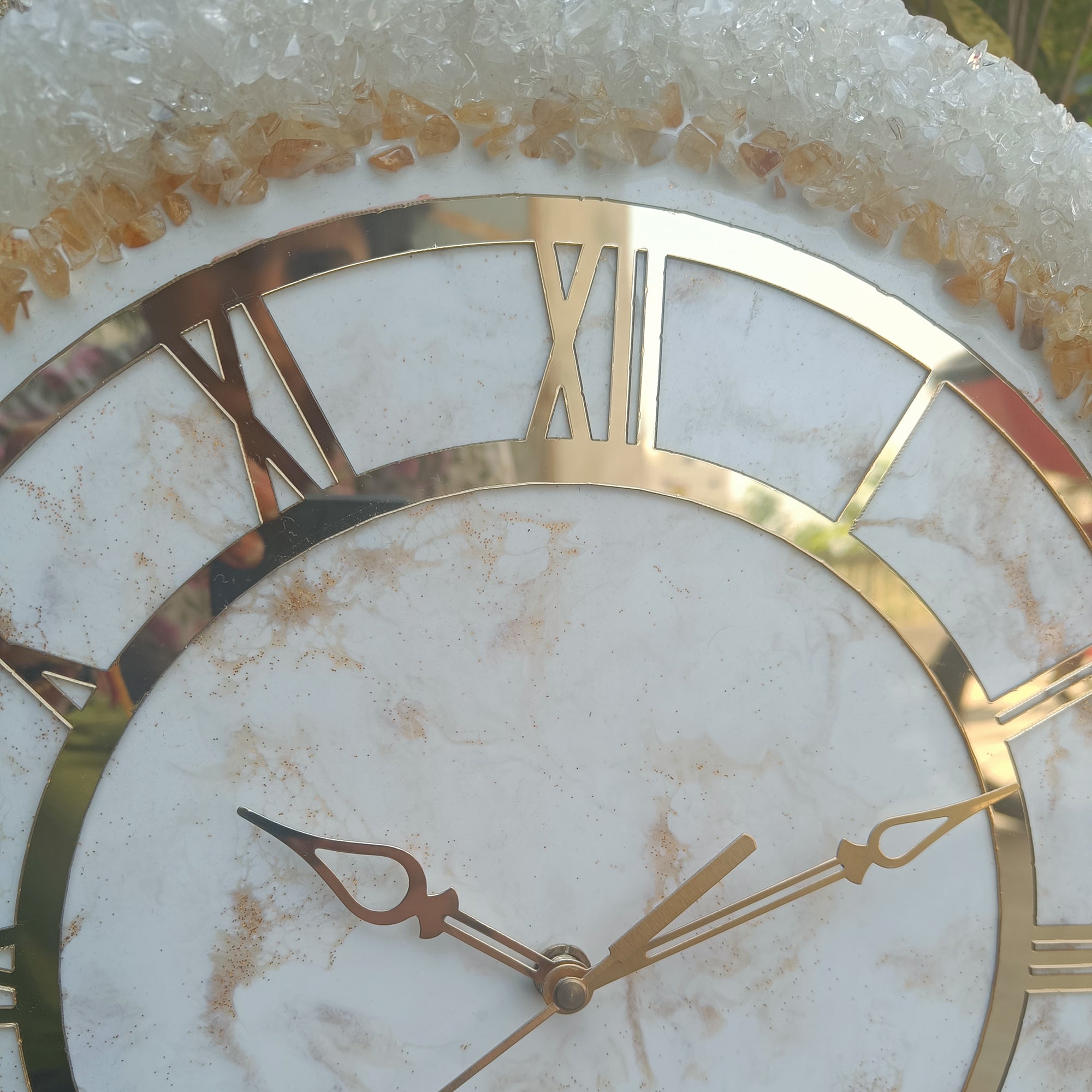 Ultimate White Stone With Gold Color Epoxy Resin Wall Clock