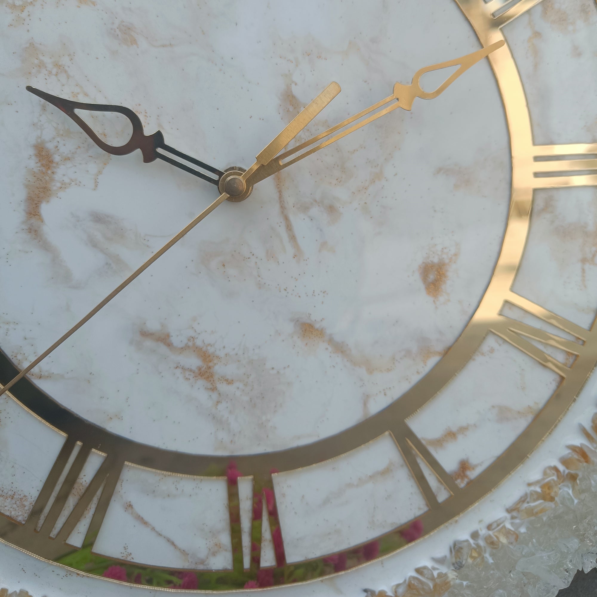 Ultimate White Stone With Gold Color Epoxy Resin Wall Clock