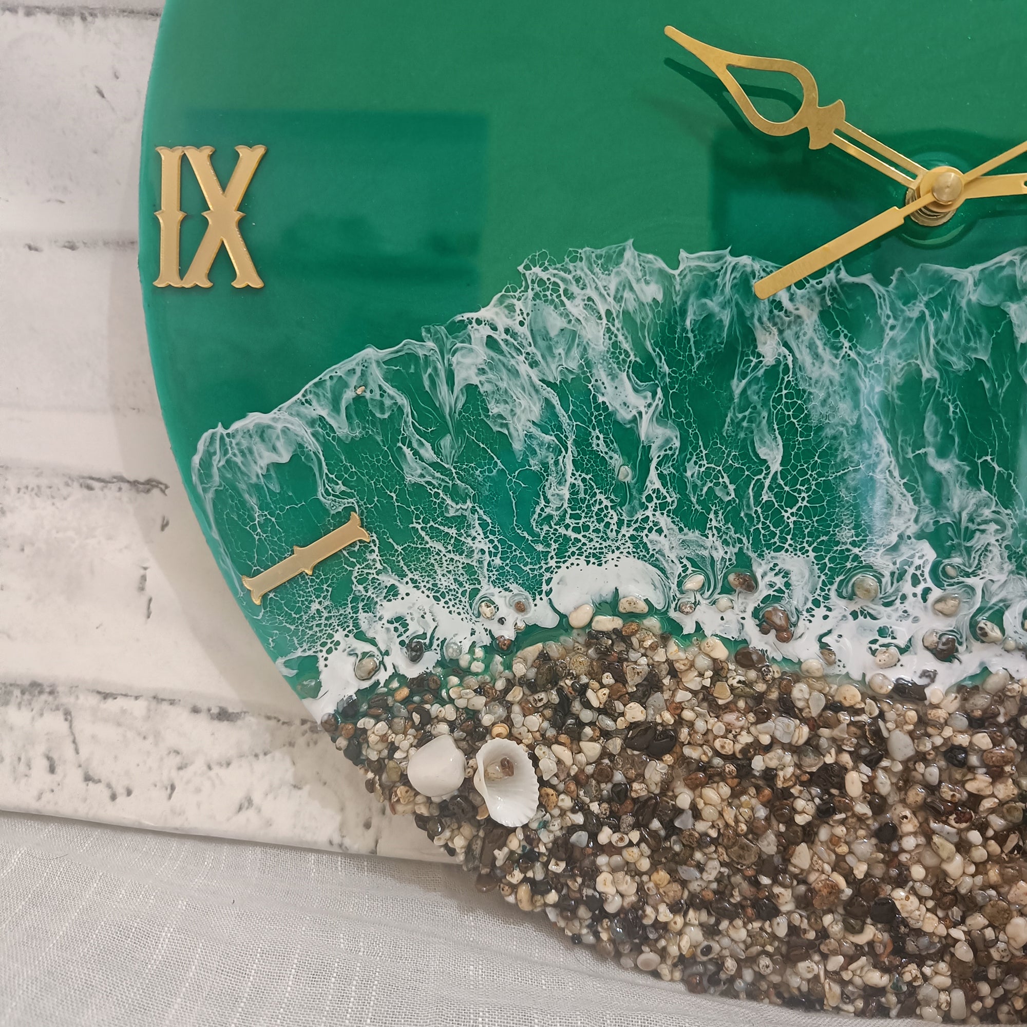 Green Beach Epoxy Resin Wall Clock