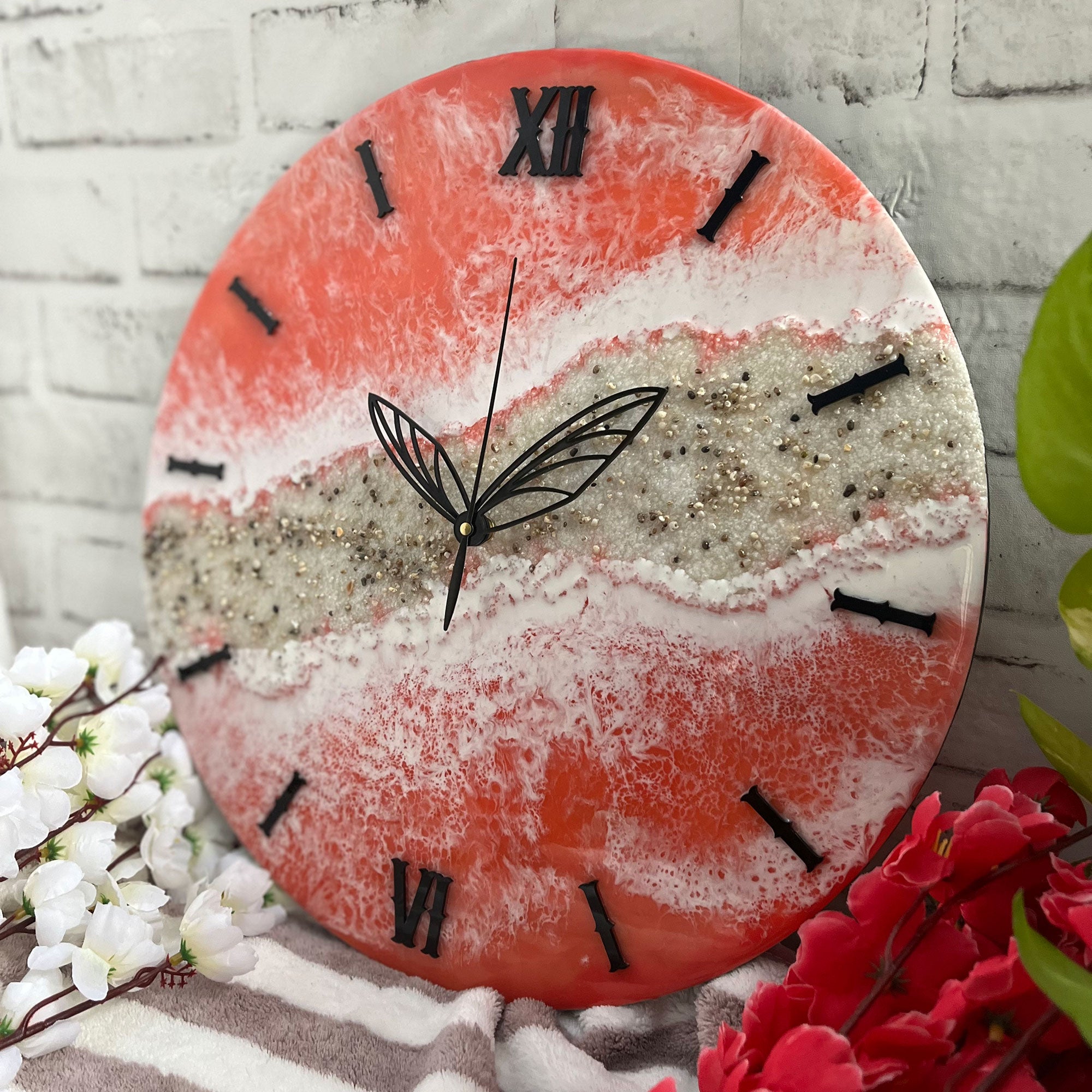 Pink Waves Epoxy Resin Wall Clock