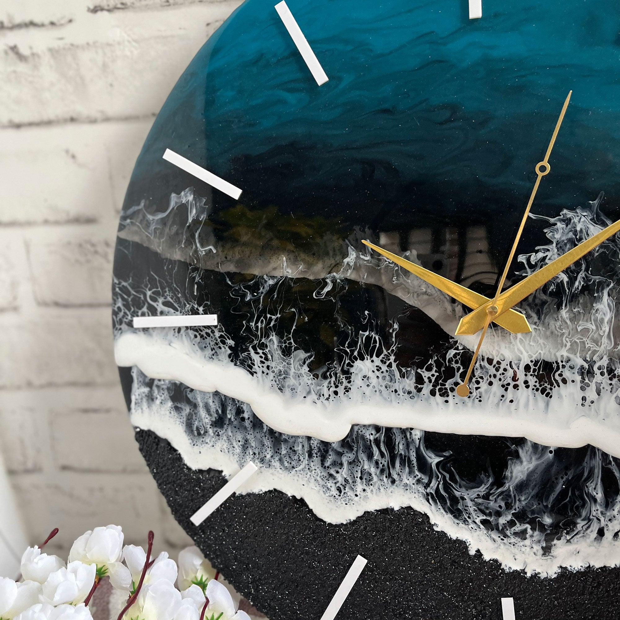 Black & Blue Ocean Waves Epoxy Resin Wall Clock