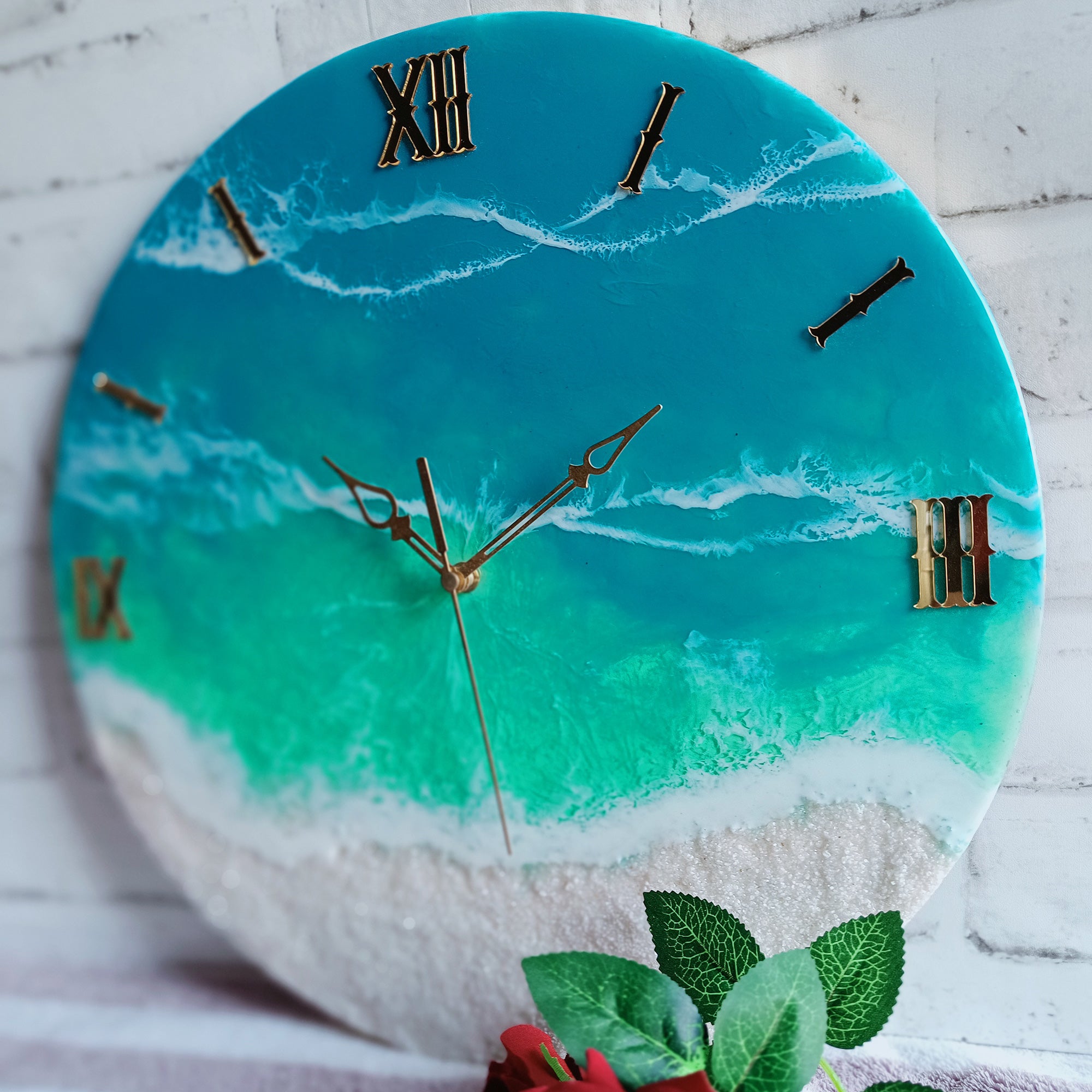 Clear White Beach Epoxy Resin Wall Clock