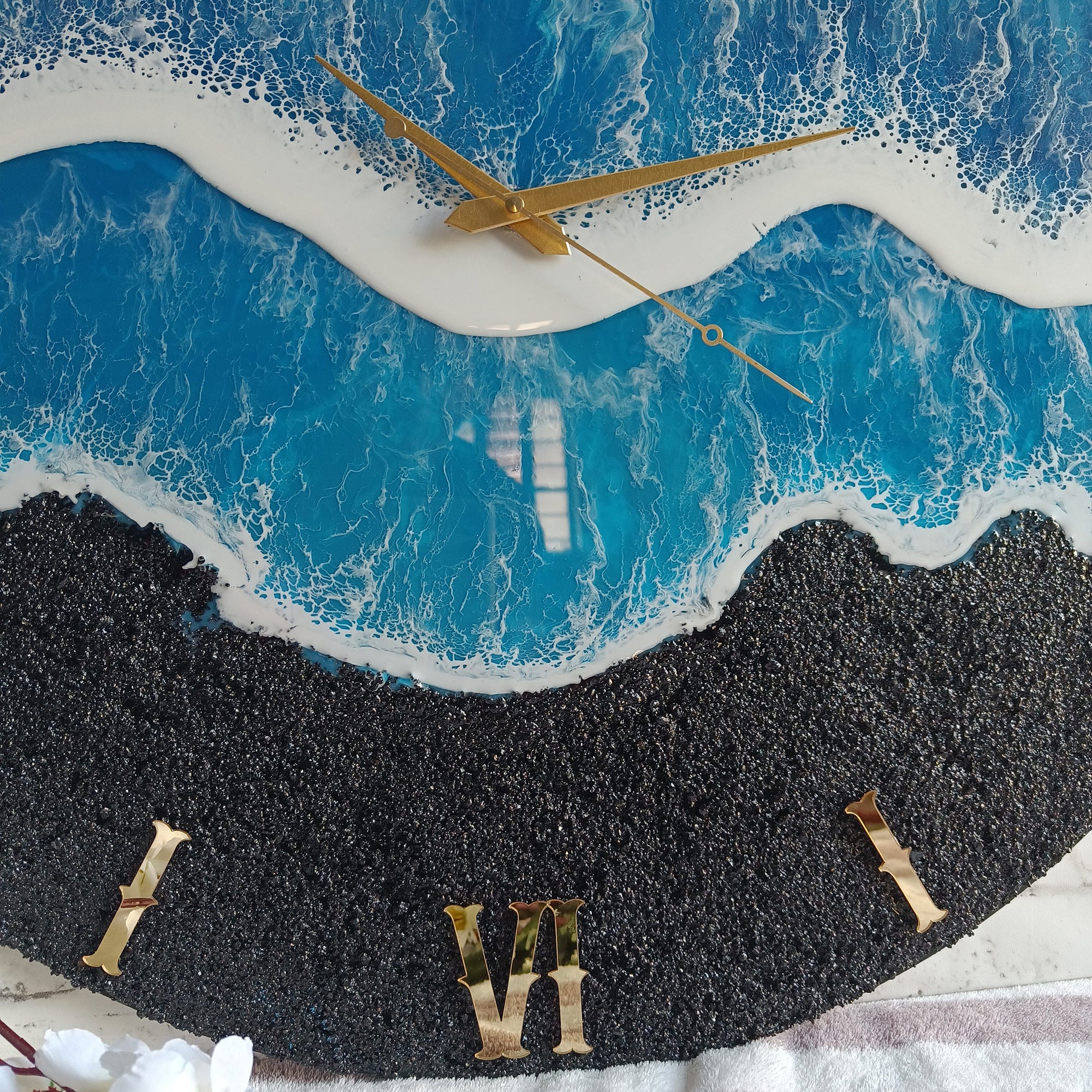 Black & Blue Waves Epoxy Resin Wall Clock