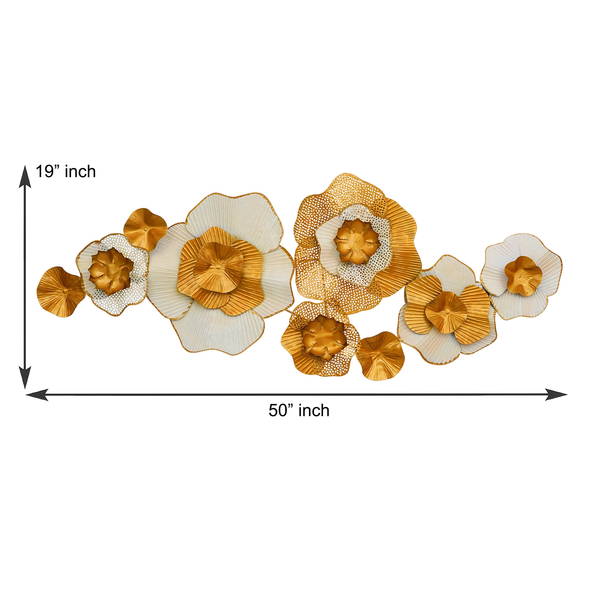 Exquisite White & Golden Floral Metal Wall Art