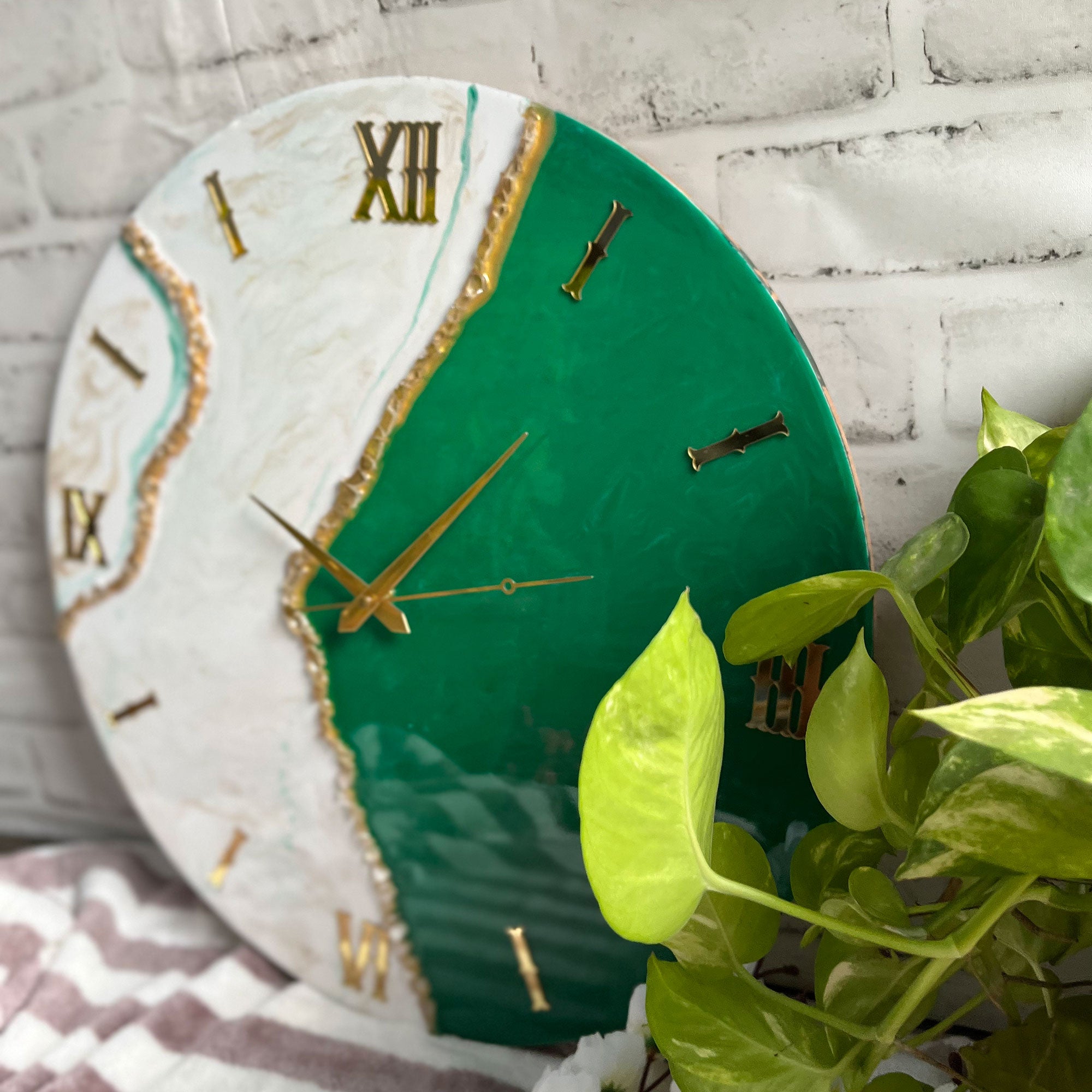 Ultimate Green & White Epoxy Resin Wall Clock