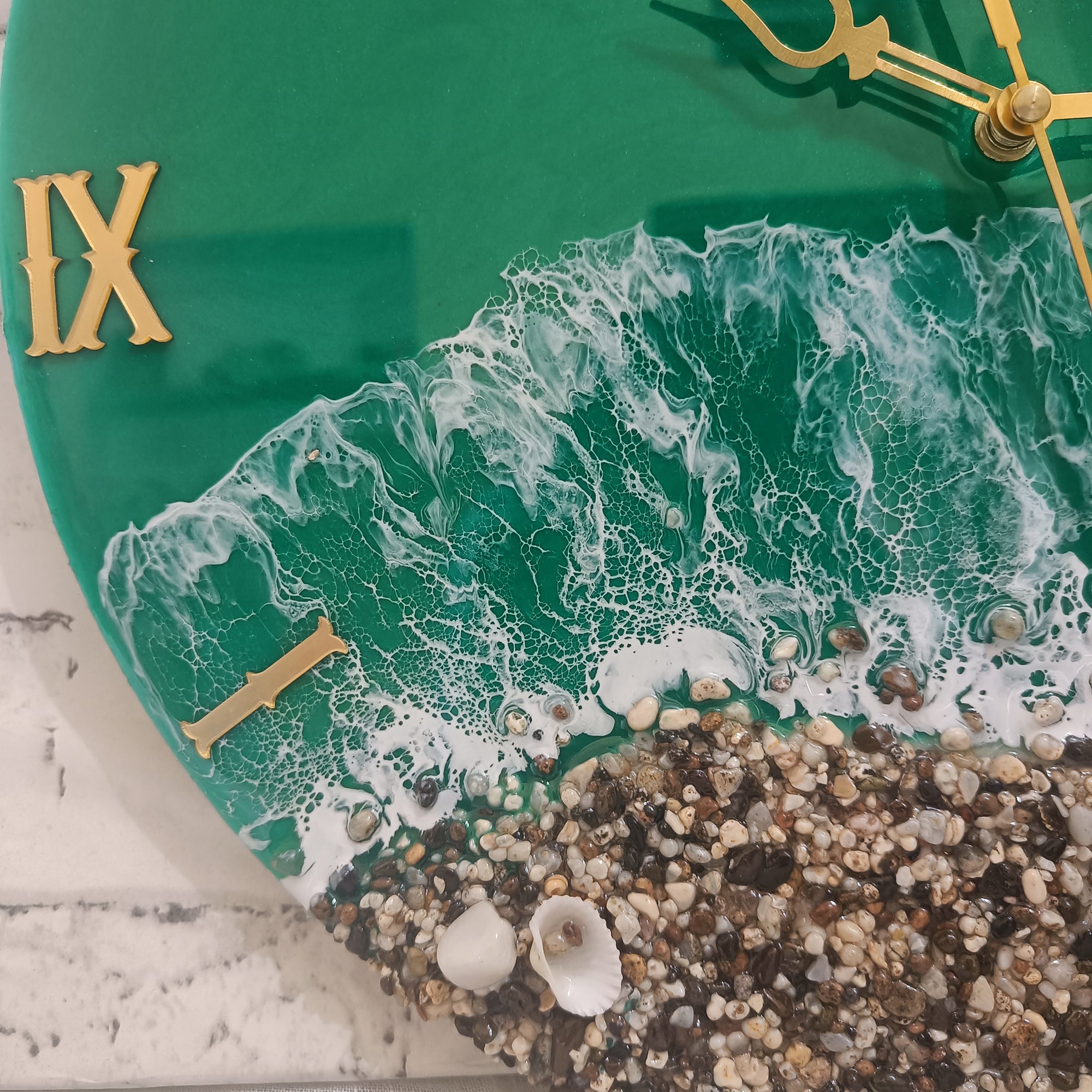 Green Beach Epoxy Resin Wall Clock