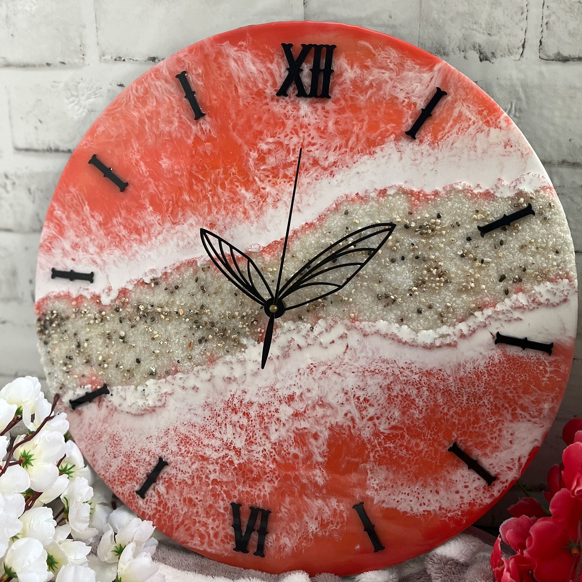 Pink Waves Epoxy Resin Wall Clock