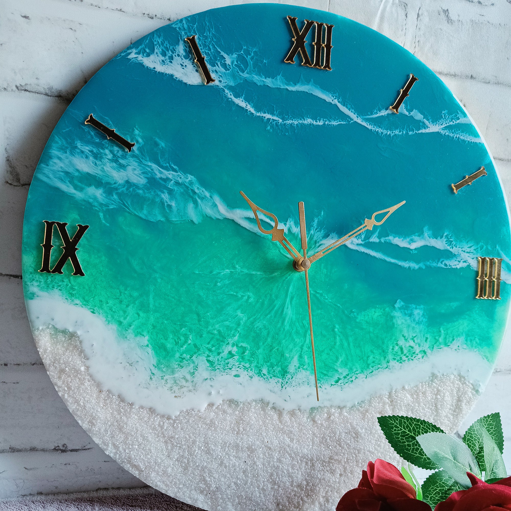 Clear White Beach Epoxy Resin Wall Clock