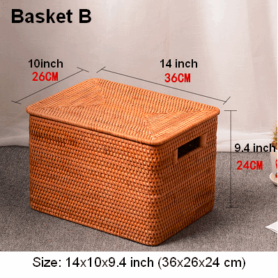 Large Storage Baskets for Clothes, Laundry Woven Baskets, Rattan Storage Baskets for Shelves, Kitchen Storage Baskets, Rectangular Storage Basket with Lid