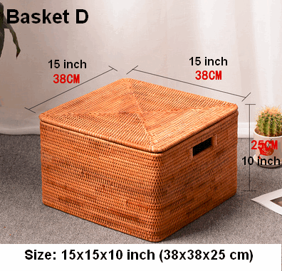 Large Storage Baskets for Clothes, Laundry Woven Baskets, Rattan Storage Baskets for Shelves, Kitchen Storage Baskets, Rectangular Storage Basket with Lid