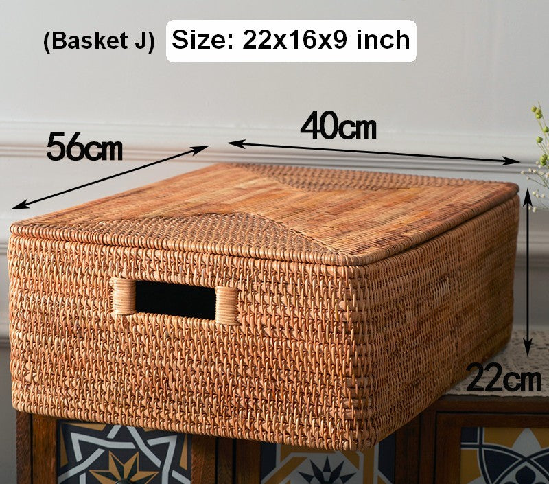 Large Storage Baskets for Clothes, Laundry Woven Baskets, Rattan Storage Baskets for Shelves, Kitchen Storage Baskets, Rectangular Storage Basket with Lid
