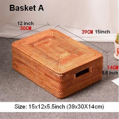 Large Storage Baskets for Clothes, Laundry Woven Baskets, Rattan Storage Baskets for Shelves, Kitchen Storage Baskets, Rectangular Storage Basket with Lid