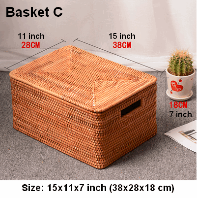 Large Storage Baskets for Clothes, Laundry Woven Baskets, Rattan Storage Baskets for Shelves, Kitchen Storage Baskets, Rectangular Storage Basket with Lid
