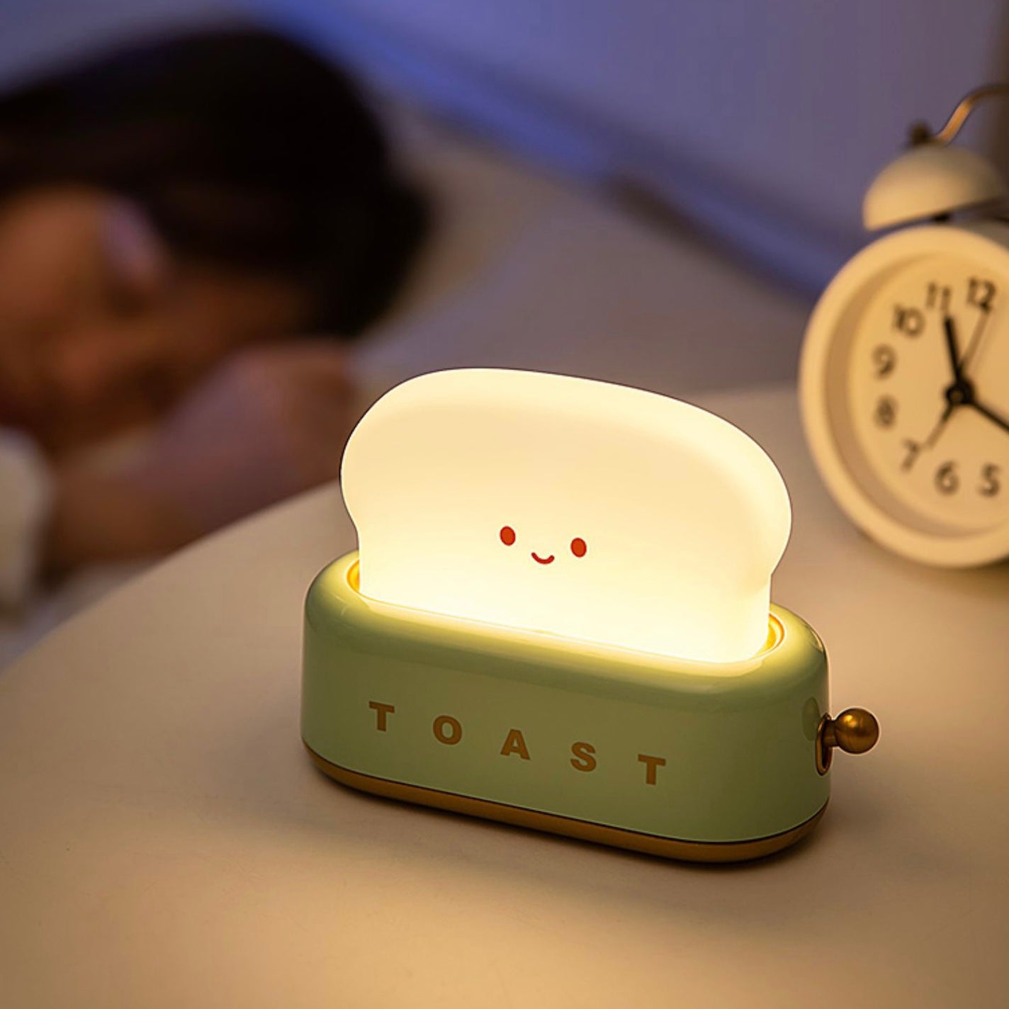 Cute Smiley Toaster Bedside Desk Light Decor Night Lamp