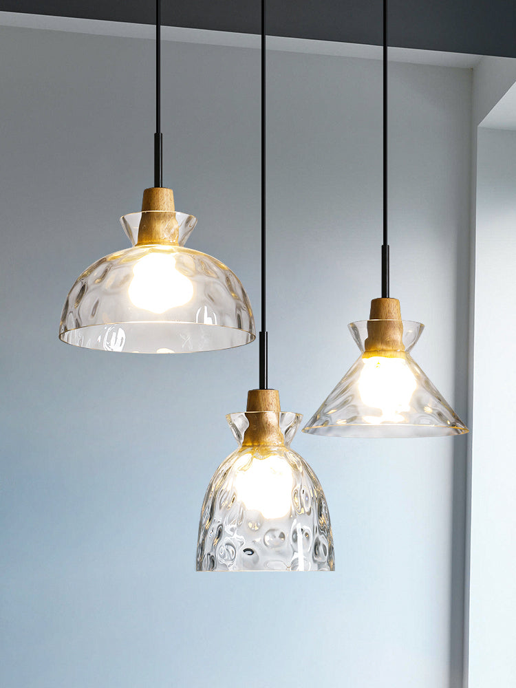 Clear glass pendant light with wood lampholderslider_item_1