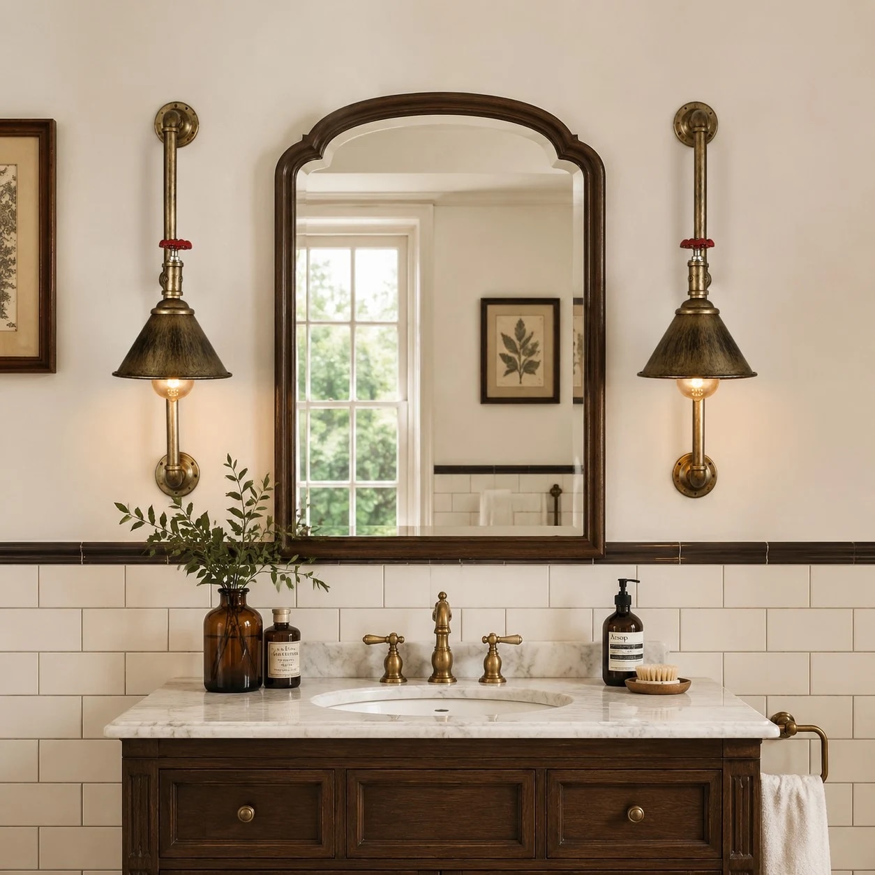 Vintage industrial pipe wall sconce in a warm interior setting