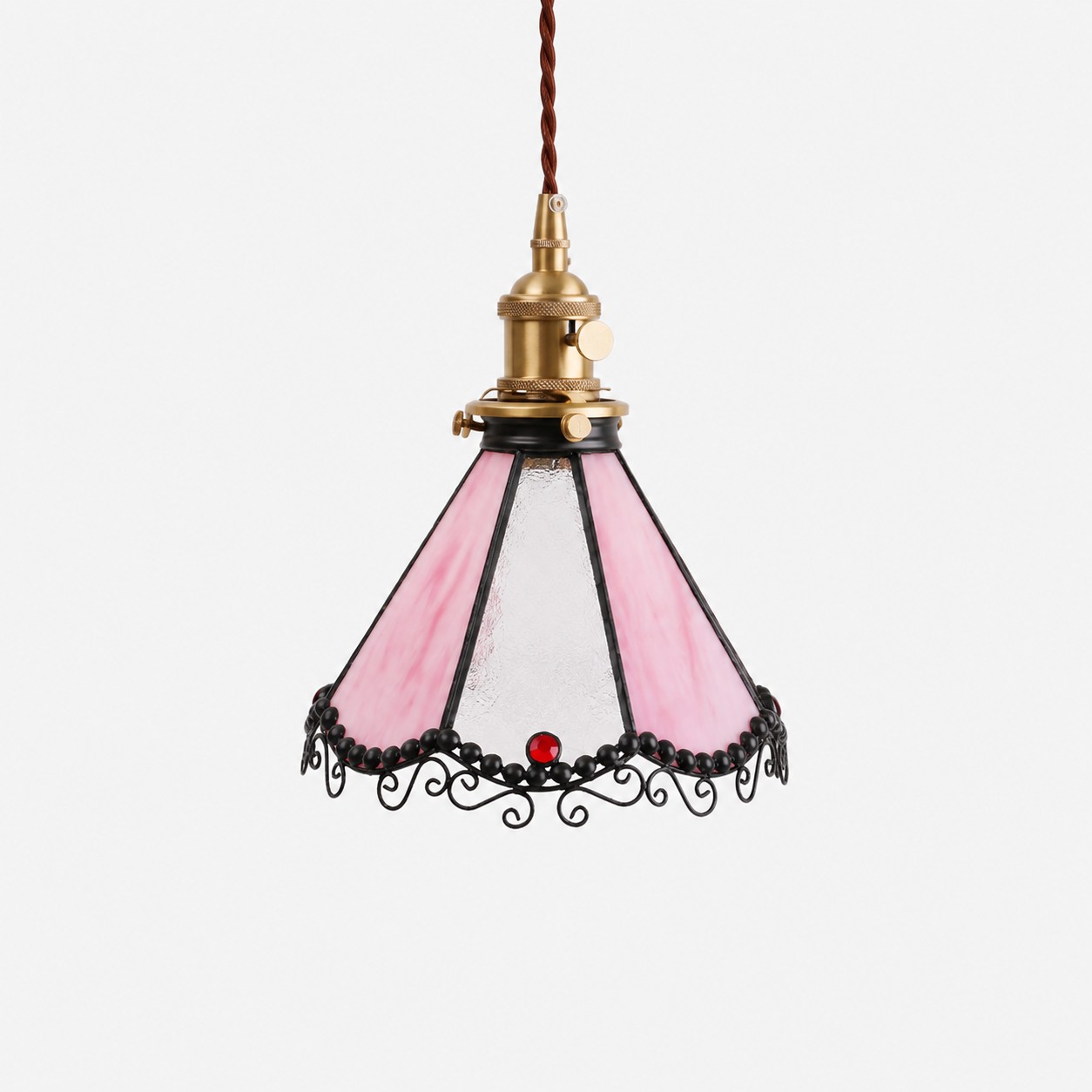 Pink / Antique Brass / Single Pendant