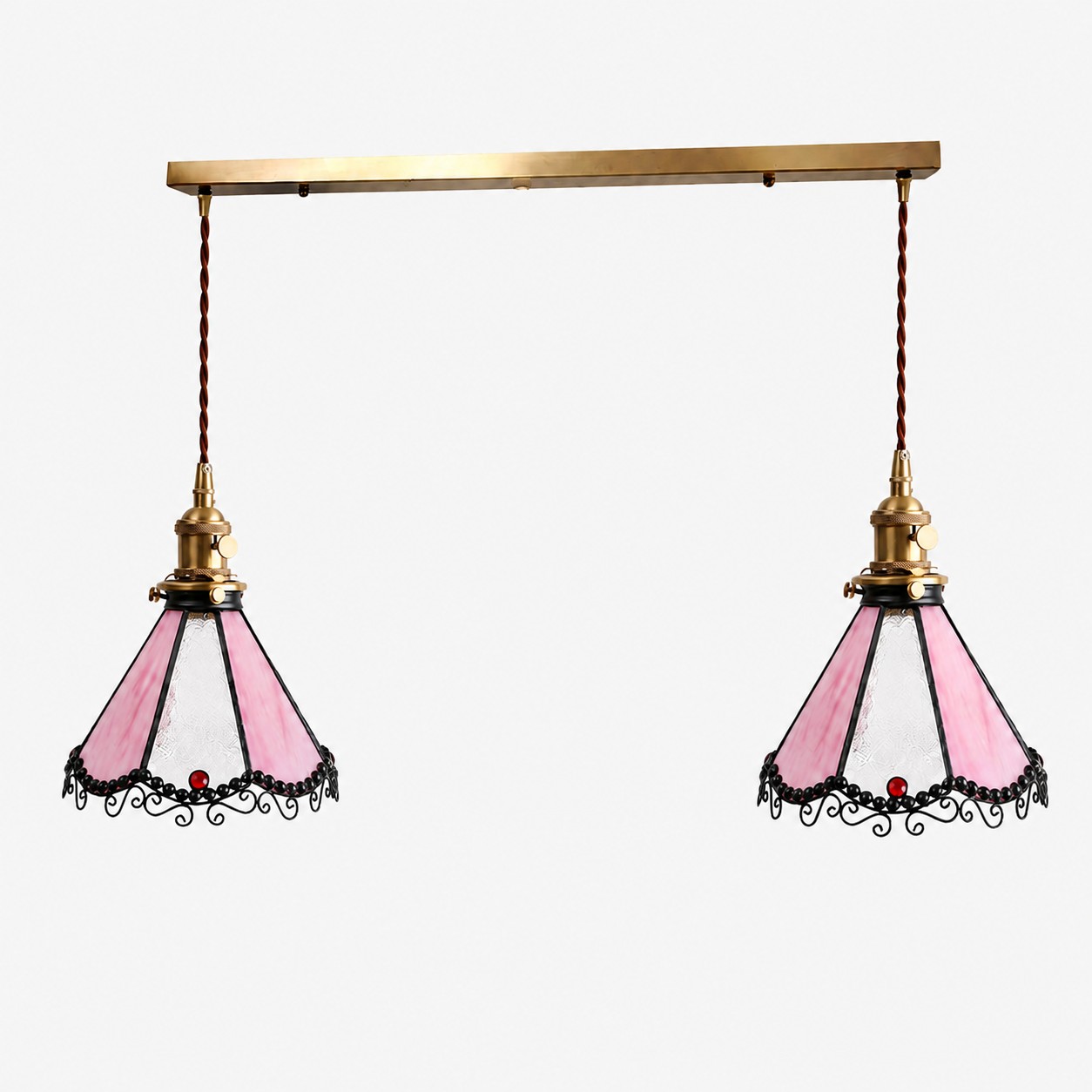 Pink / Antique Brass / 2-Light Linear Pendant
