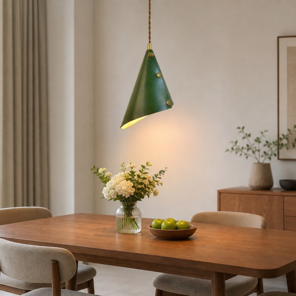Green pendant in dining room